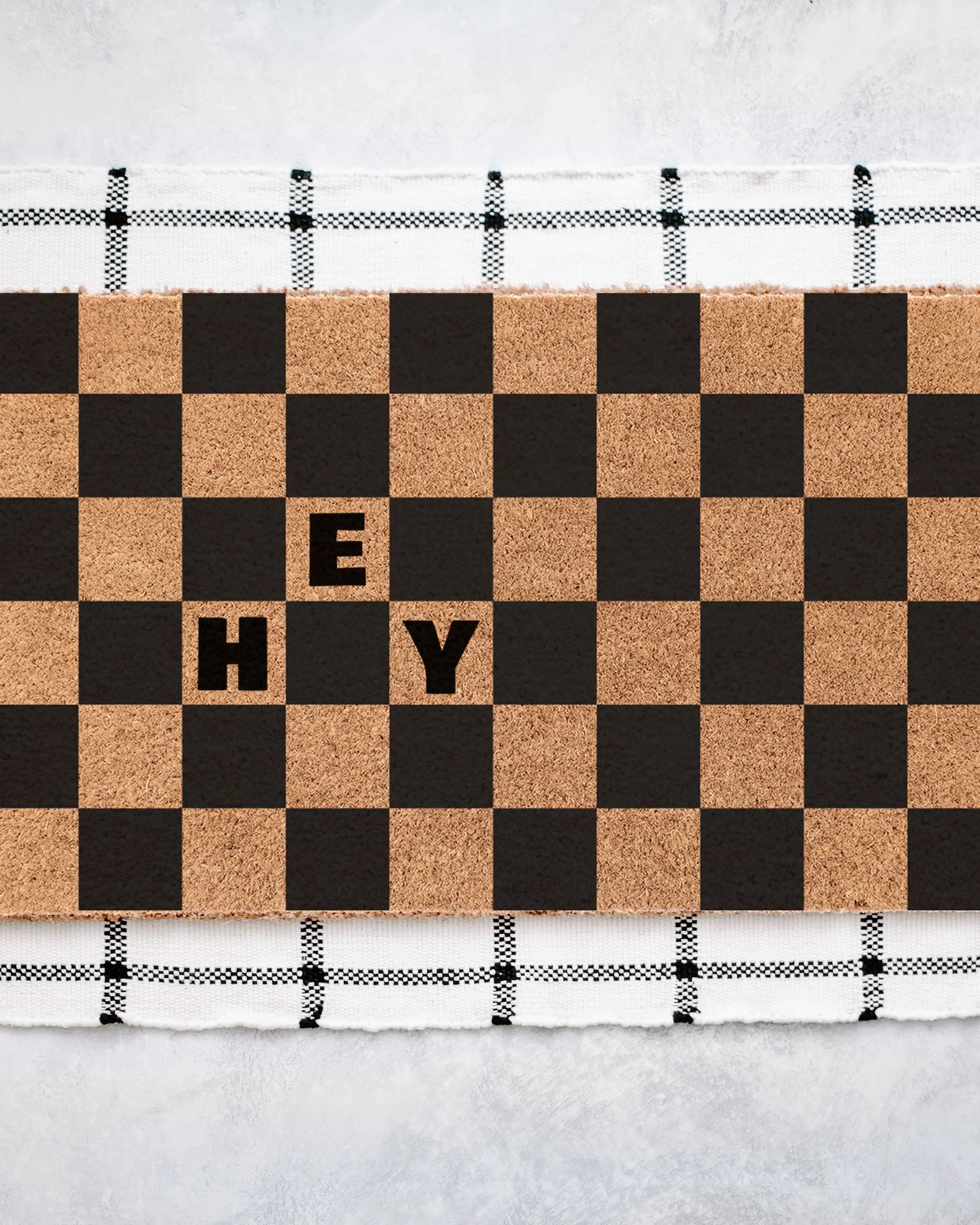 Hey Black Check Coir Doormat Door Mats