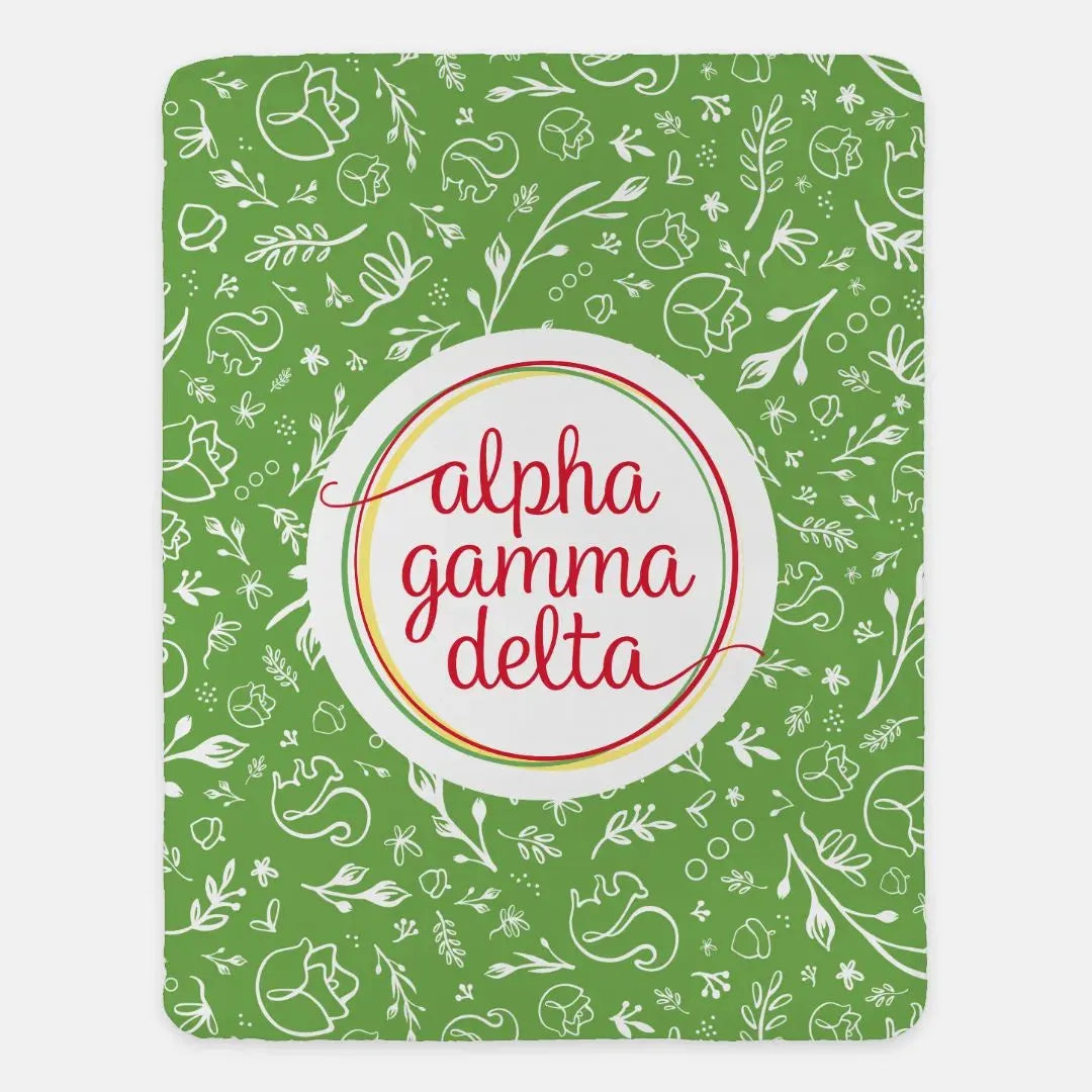 Alpha Gamma Delta XL 60x80 Sherpa Throw Blanket - Combo Pattern Green Throw Blankets