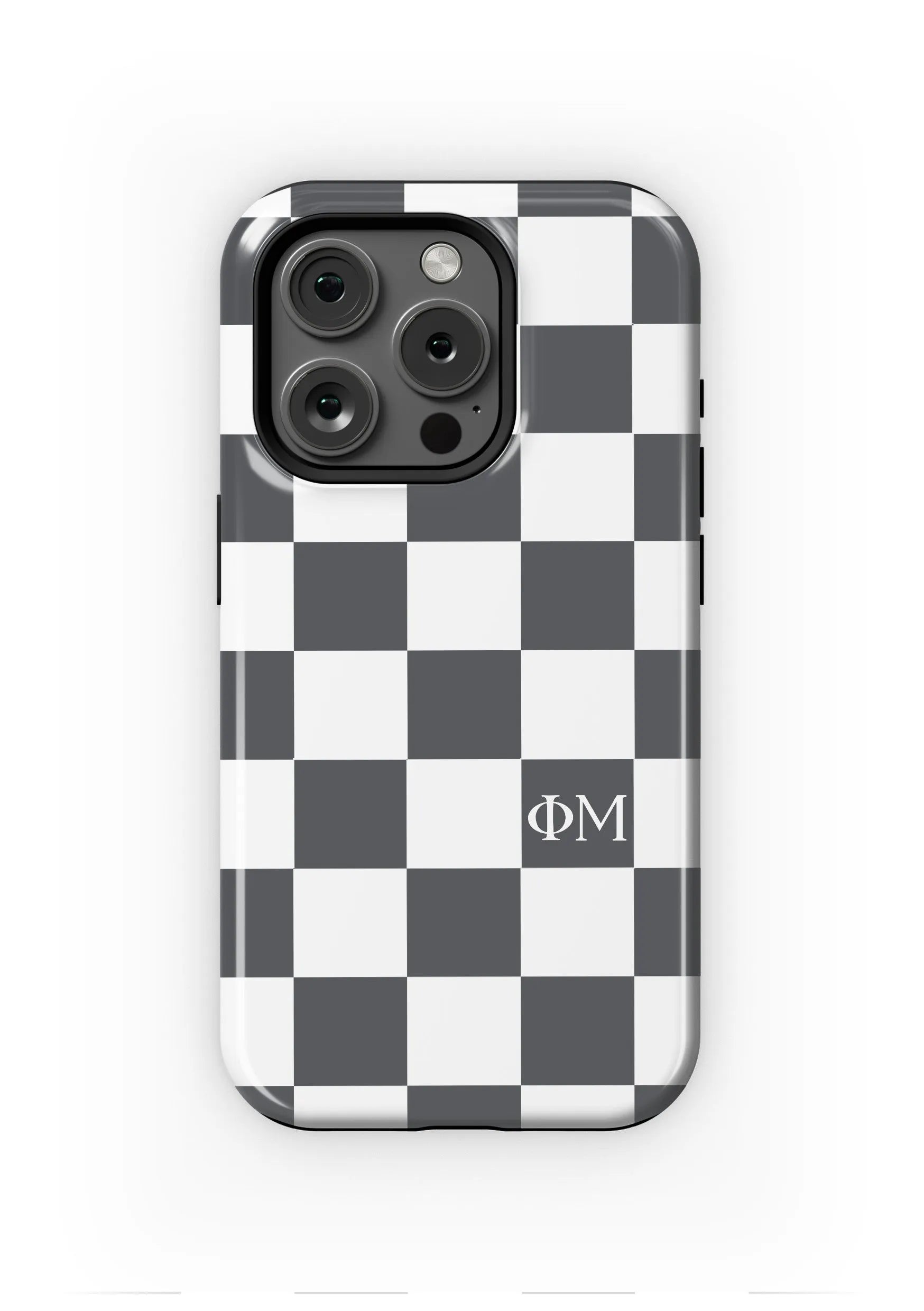 Phi Mu iPhone 16, 15, 14 Mobile Phone Case - Charcoal Check Gloss Mobile Phone Cases