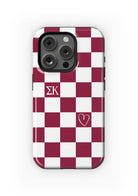 Sigma Kappa iPhone 16, 15, 14 Mobile Phone Case - Maroon Check Gloss Mobile Phone Cases