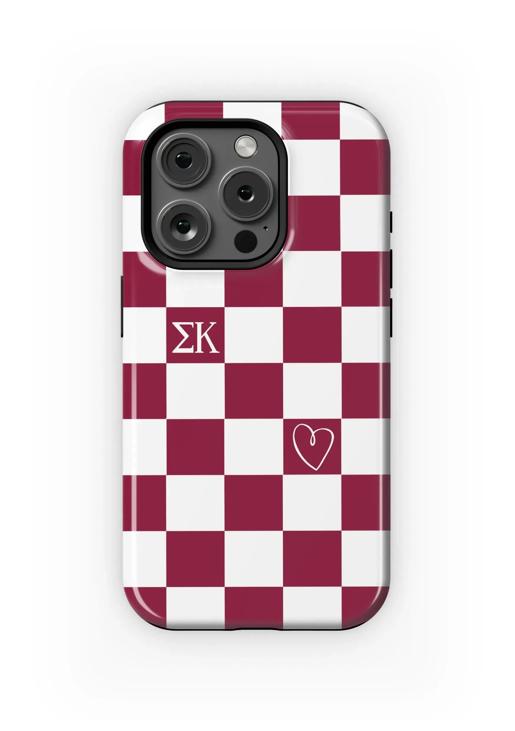 Sigma Kappa iPhone 16, 15, 14 Mobile Phone Case - Maroon Check Gloss Mobile Phone Cases