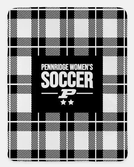 Pennridge Women's Soccer XL 60x80 Sherpa Blanket - Plaid Black Throw Blankets