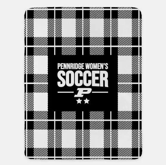 Pennridge Women's Soccer XL 60x80 Sherpa Blanket - Plaid Black Throw Blankets
