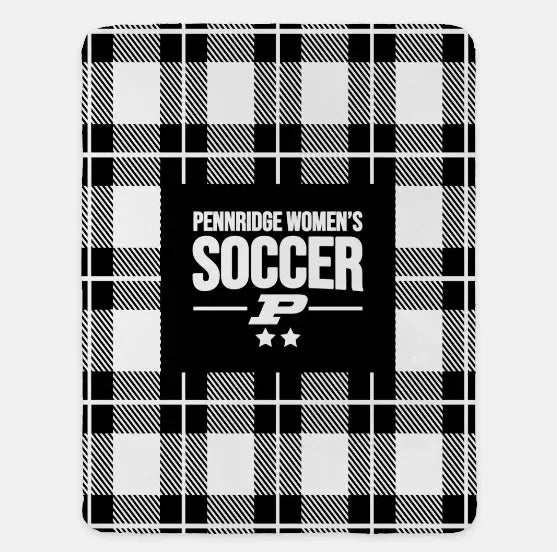 Pennridge Women's Soccer XL 60x80 Sherpa Blanket - Plaid Black Throw Blankets