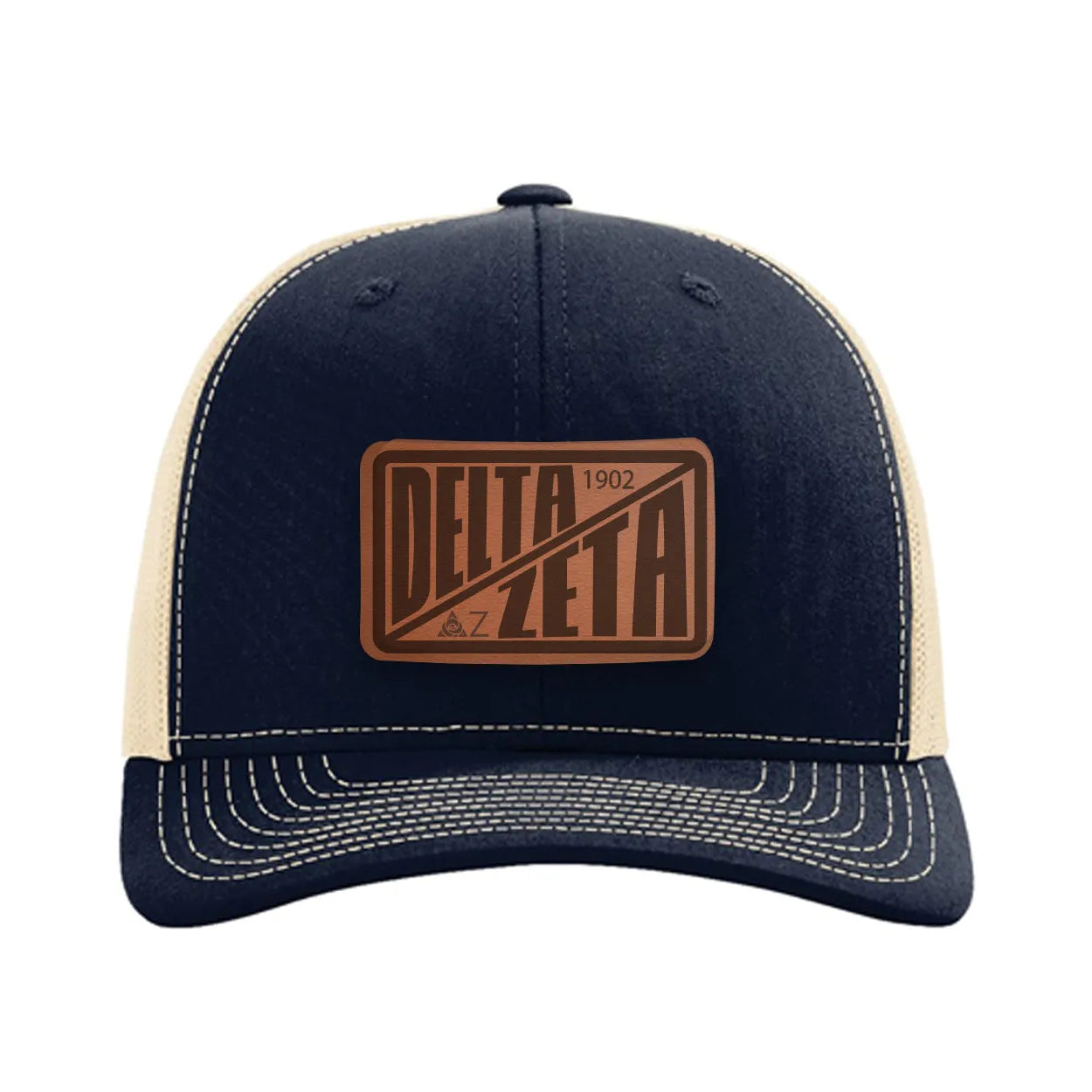 Delta Zeta Richardson 112 Leatherette Patch Trucker Hat - Divide Navy Khaki Trucker Hat