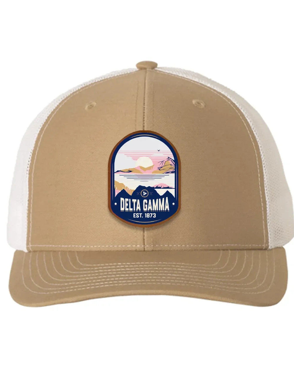 Delta Gamma Richardson 112 UV Print Leatherette Patch Trucker Hat - Ventura Khaki White Trucker Hat