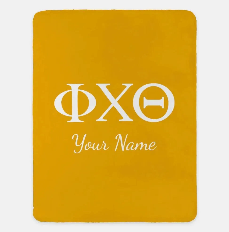 Personalized Phi Chi Theta XL 60x80 Sherpa Throw Blanket Gold Throw Blankets