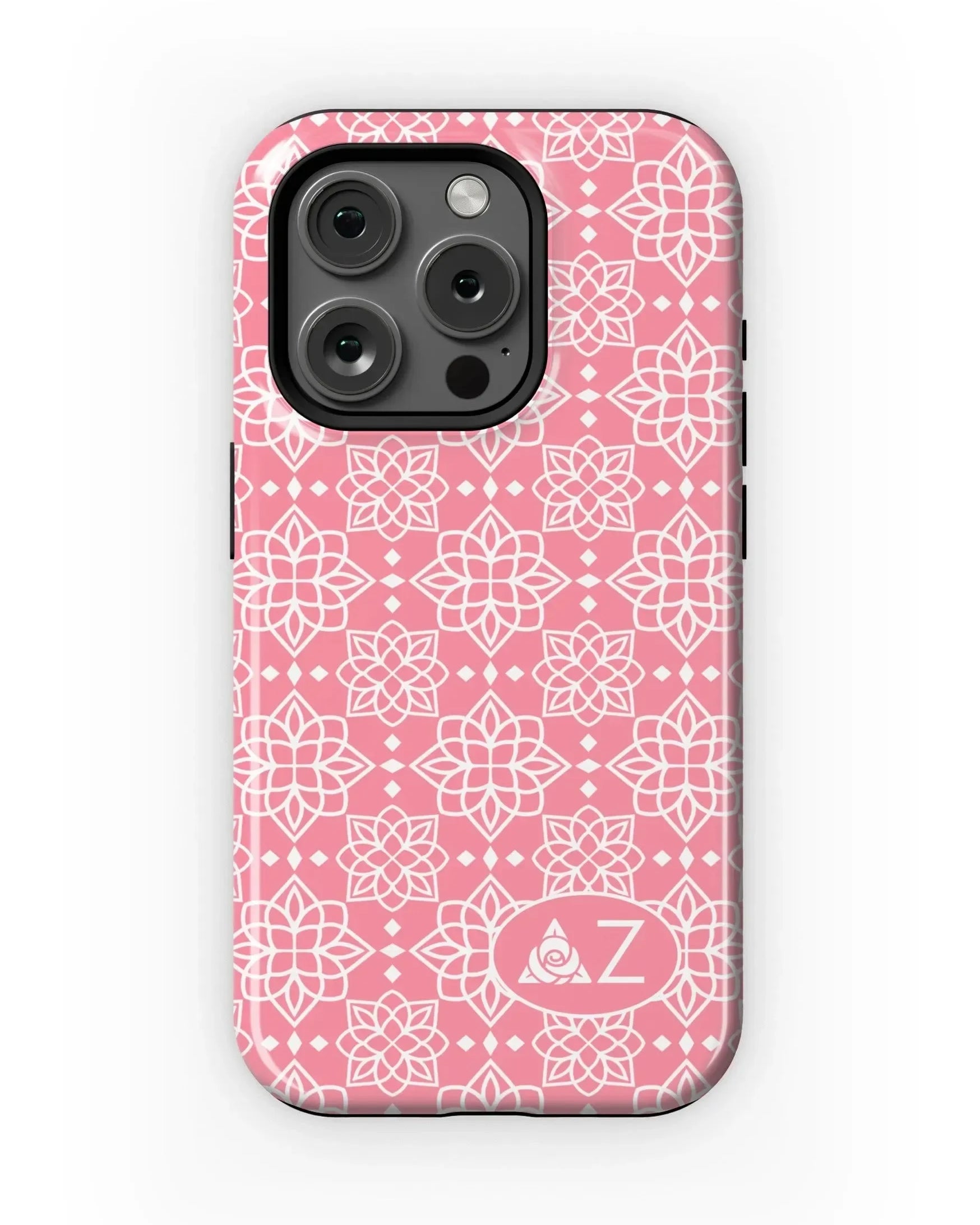 Delta Zeta iPhone 16, 15, 14 Mobile Phone Case - Pink Ornate Gloss Mobile Phone Cases