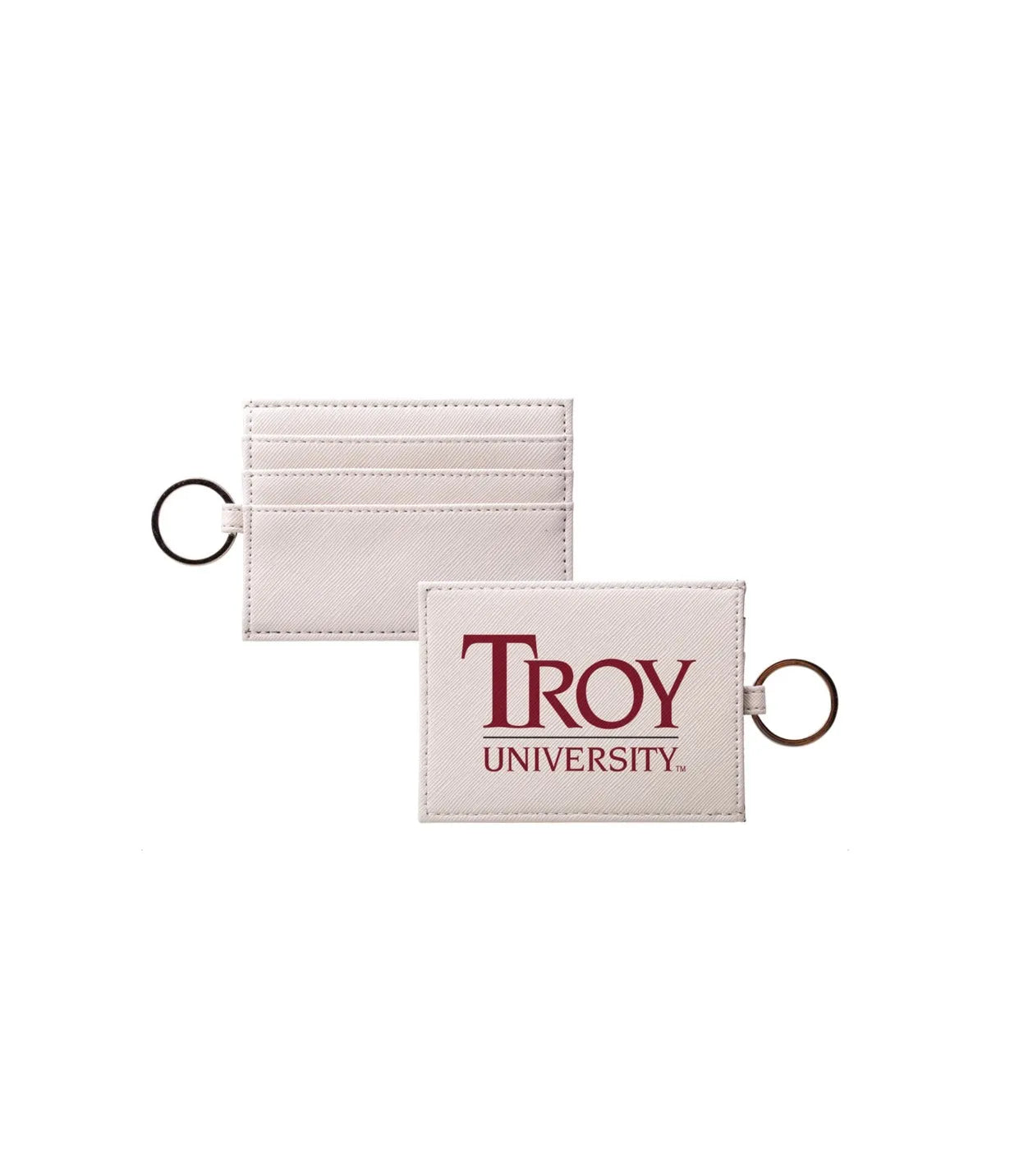 Troy University Traditional Vegan Saffiano Leather Keychain Card Holder Travel Wallet