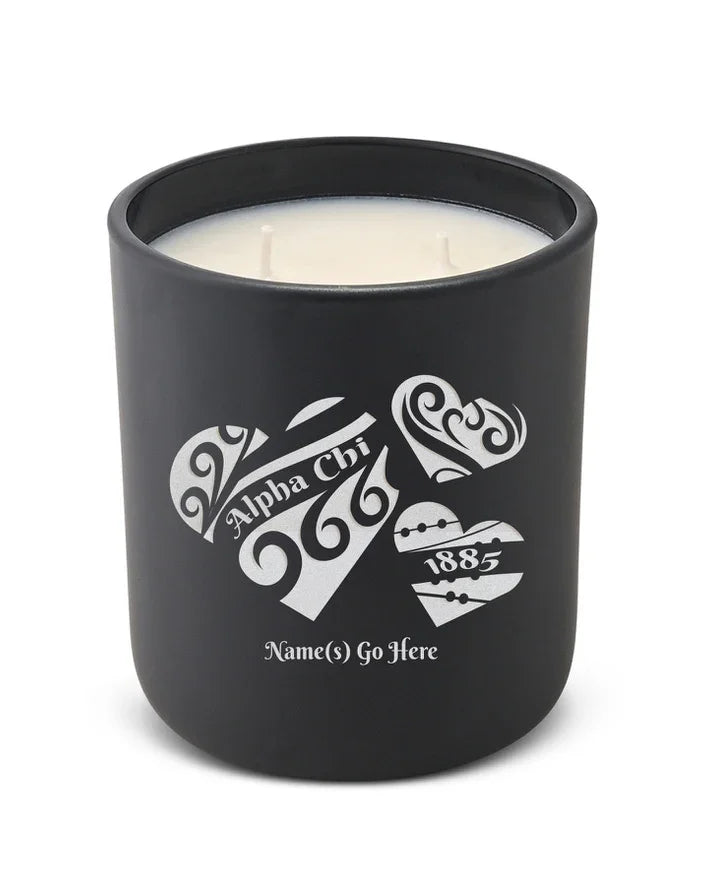 Personalized Alpha Chi Laser Etched Glow Candle Candle 12 oz- Hearts