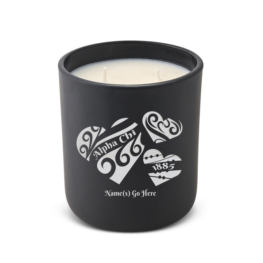 Personalized Alpha Chi Laser Etched Glow Candle Candle 12 oz- Hearts
