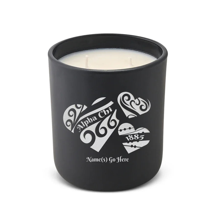 Personalized Alpha Chi Laser Etched Glow Candle Candle 12 oz- Hearts
