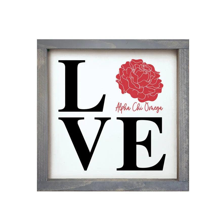 Alpha Chi Omega 12x12 Wood Framed Sign - LOVE Red Weathered Gray Wall Art & Signs