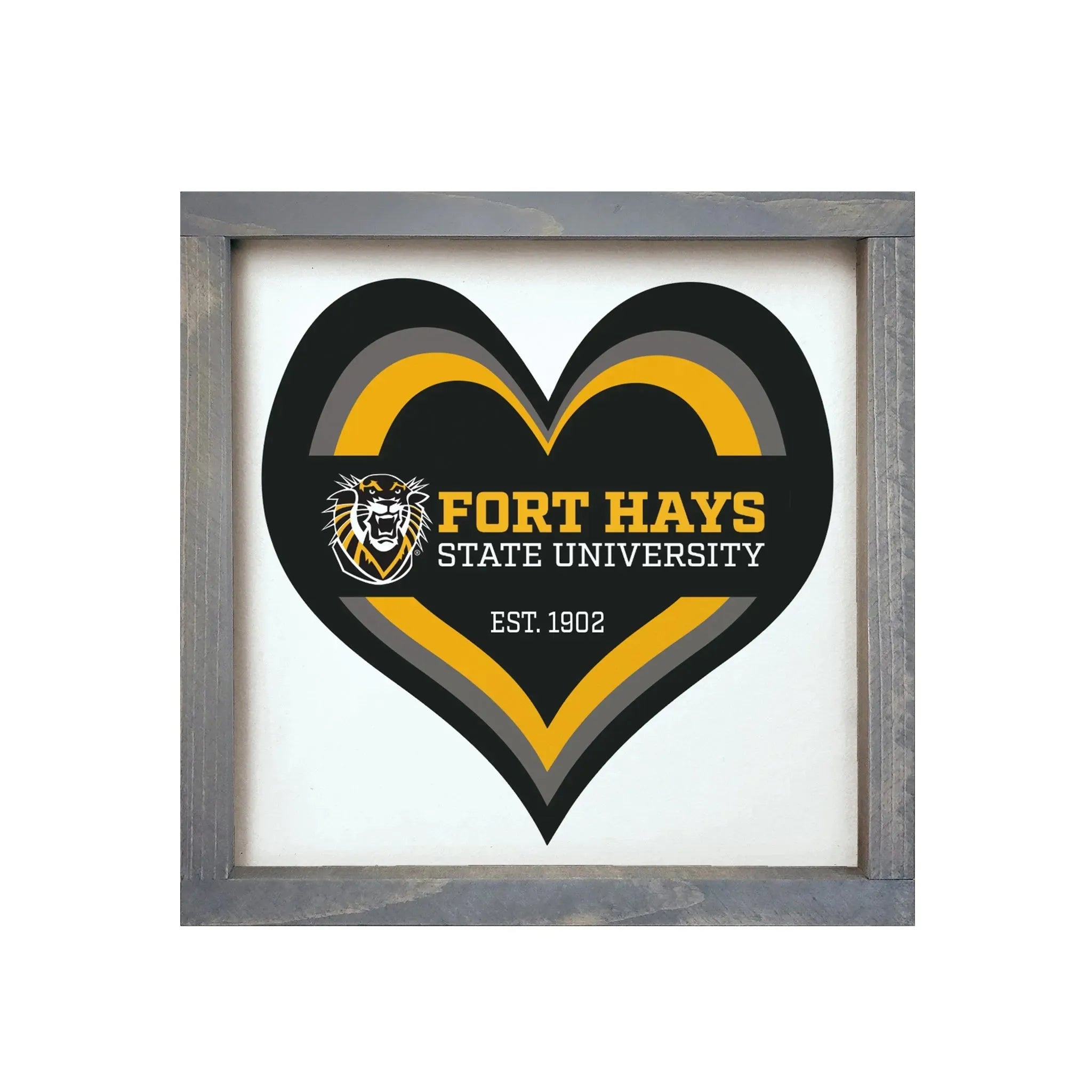 Fort Hays State University 12x12 Heart Wood Framed Sign Weathered Gray Wall Art & Signs