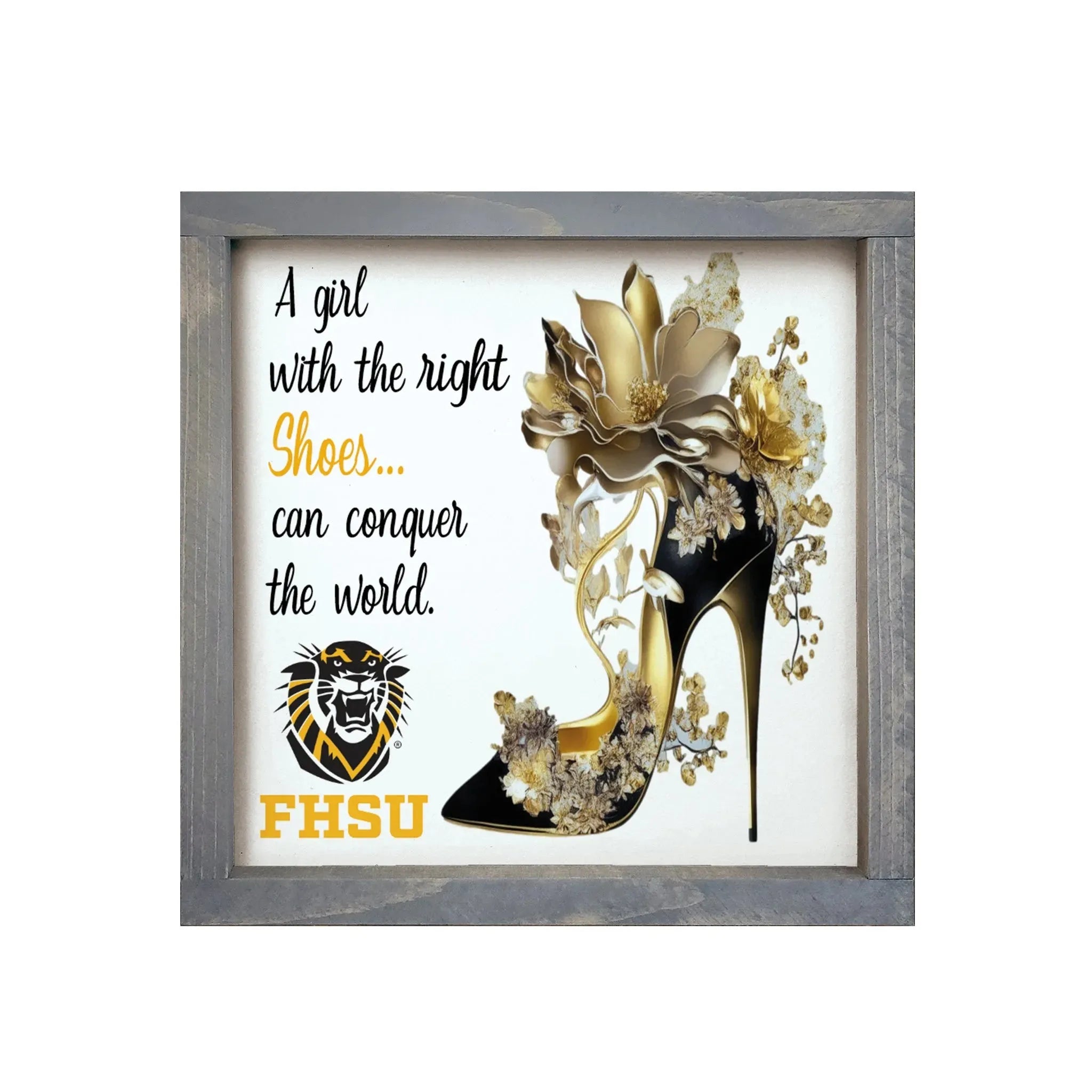 Fort Hays State University 12x12 Wood Framed Sign - The Right Shoes Walnut Stain Wall Art & Signs