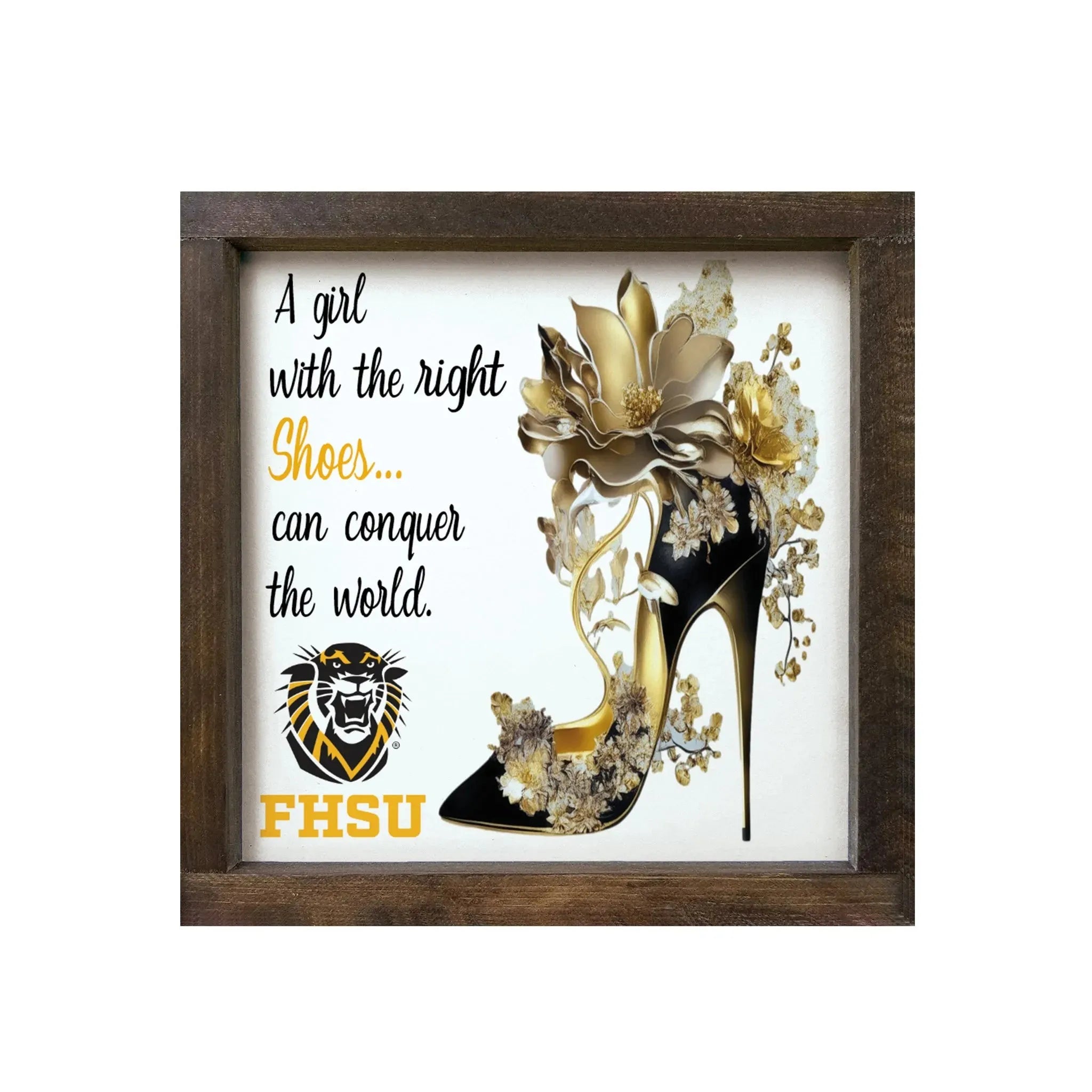 Fort Hays State University 12x12 Wood Framed Sign - The Right Shoes Weathered Gray Wall Art & Signs