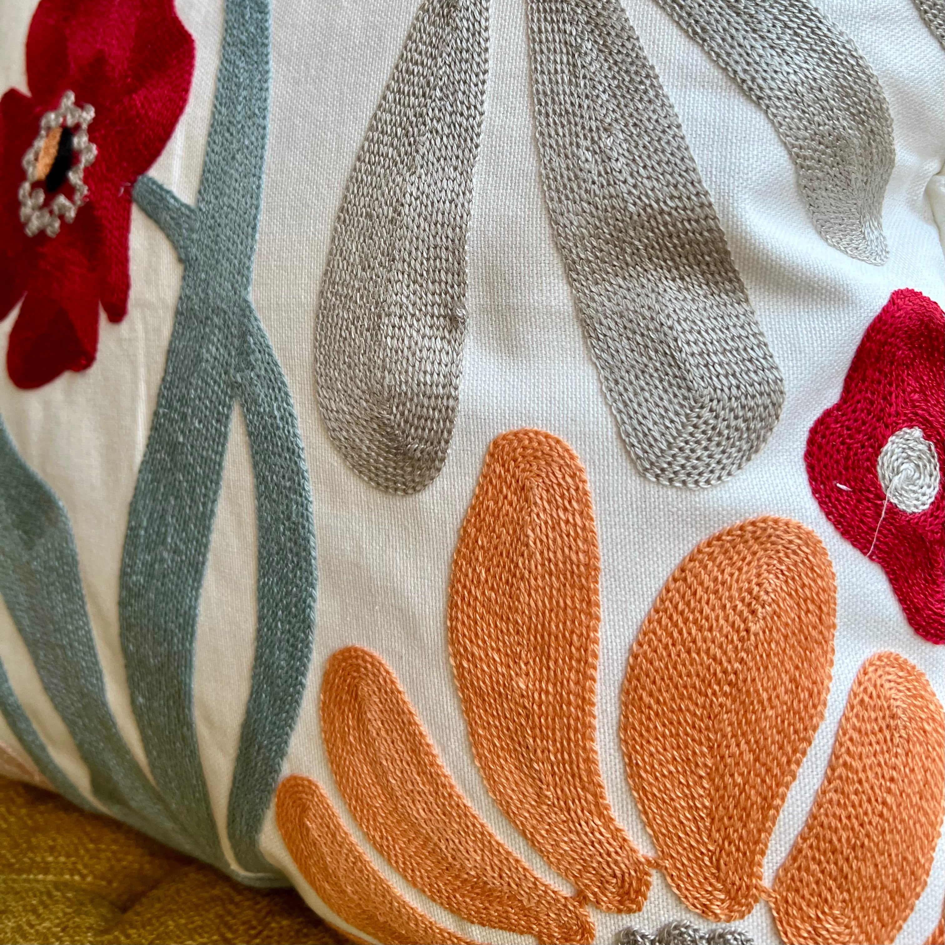 Floral Watercolor Embroidered Throw Pillow Cover | Dorm Decor