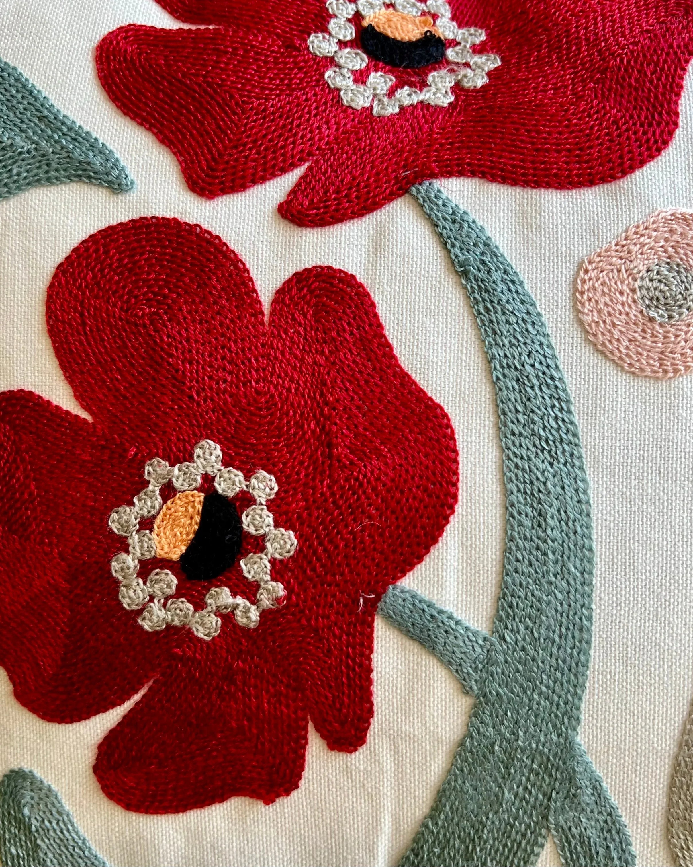 Floral Watercolor Embroidered Throw Pillow Cover | Dorm Decor