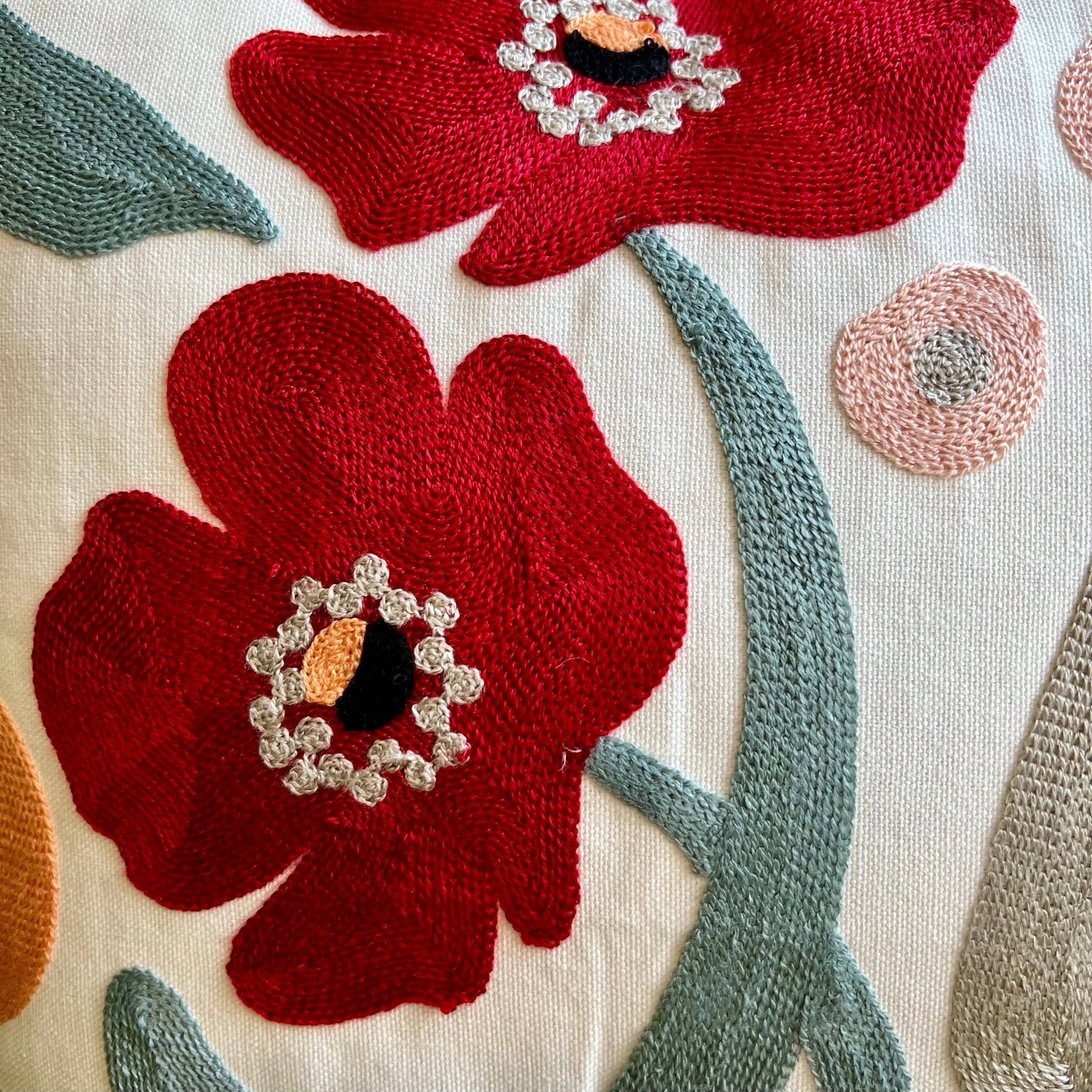 Floral Watercolor Embroidered Throw Pillow Cover | Dorm Decor