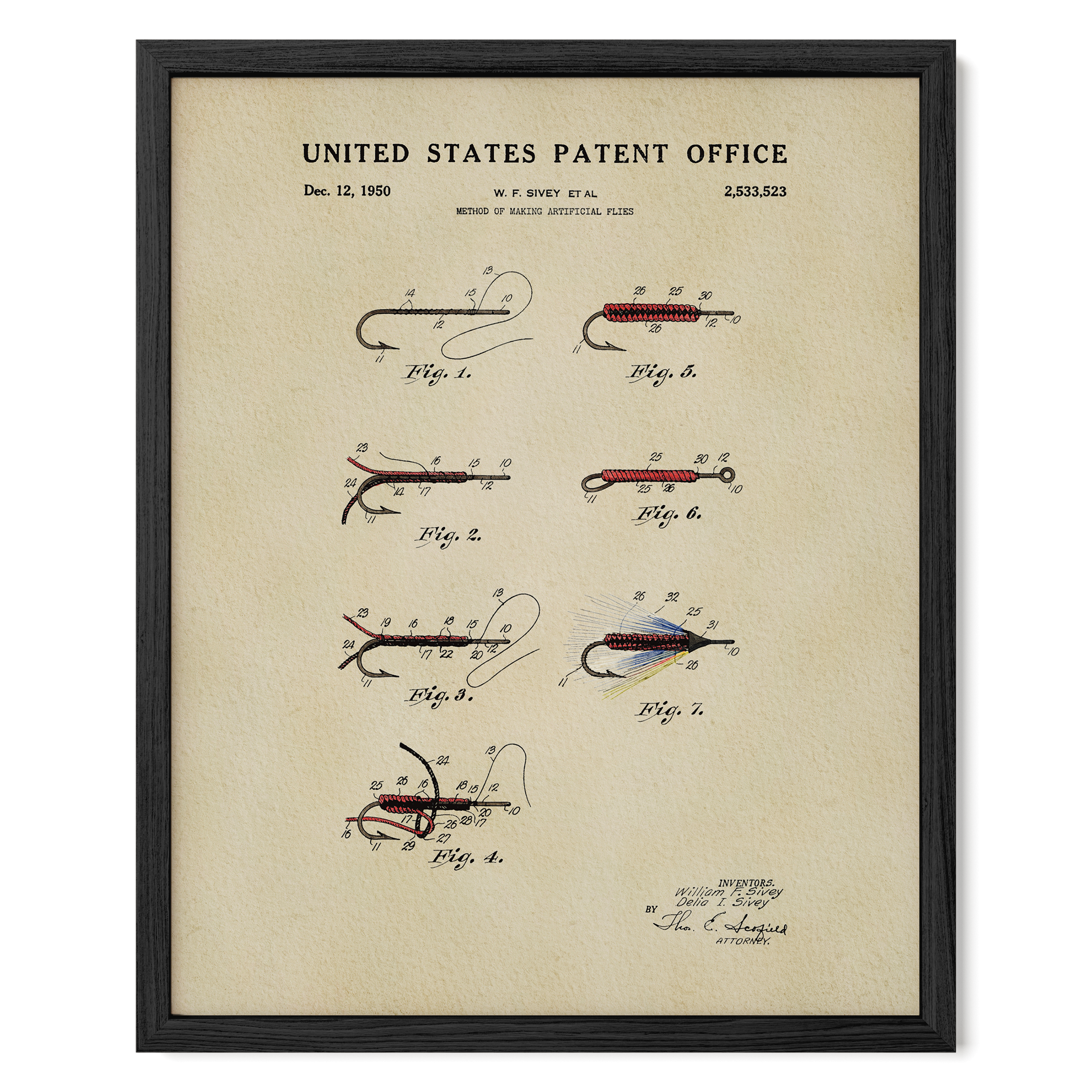 Fly Fishing Flies US Patent Wall Art | Nature Inspired Dorm Decor | Campus Greek Fit