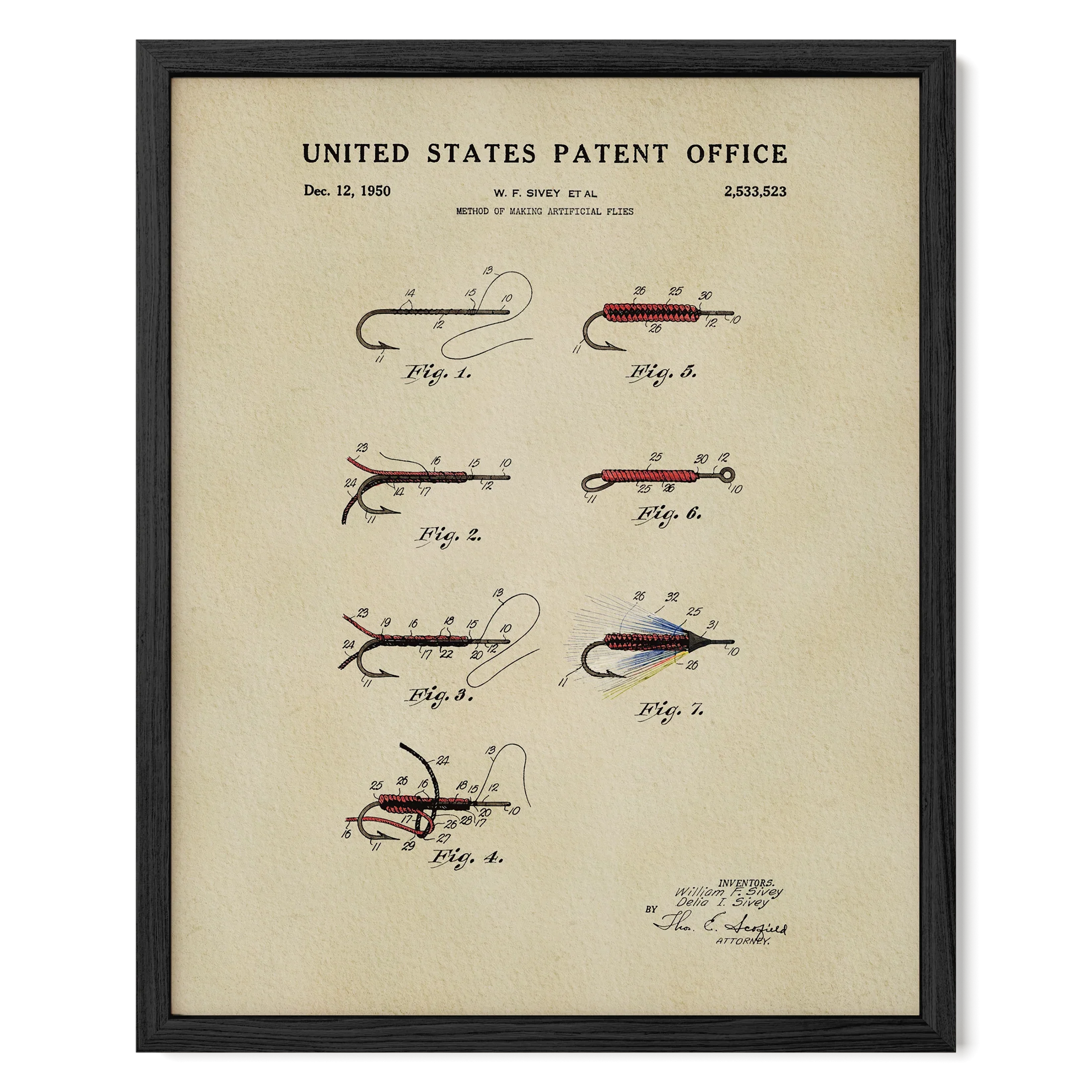 Fly Fishing Flies US Patent Wall Art | Nature Inspired Dorm Decor | Campus Greek Fit