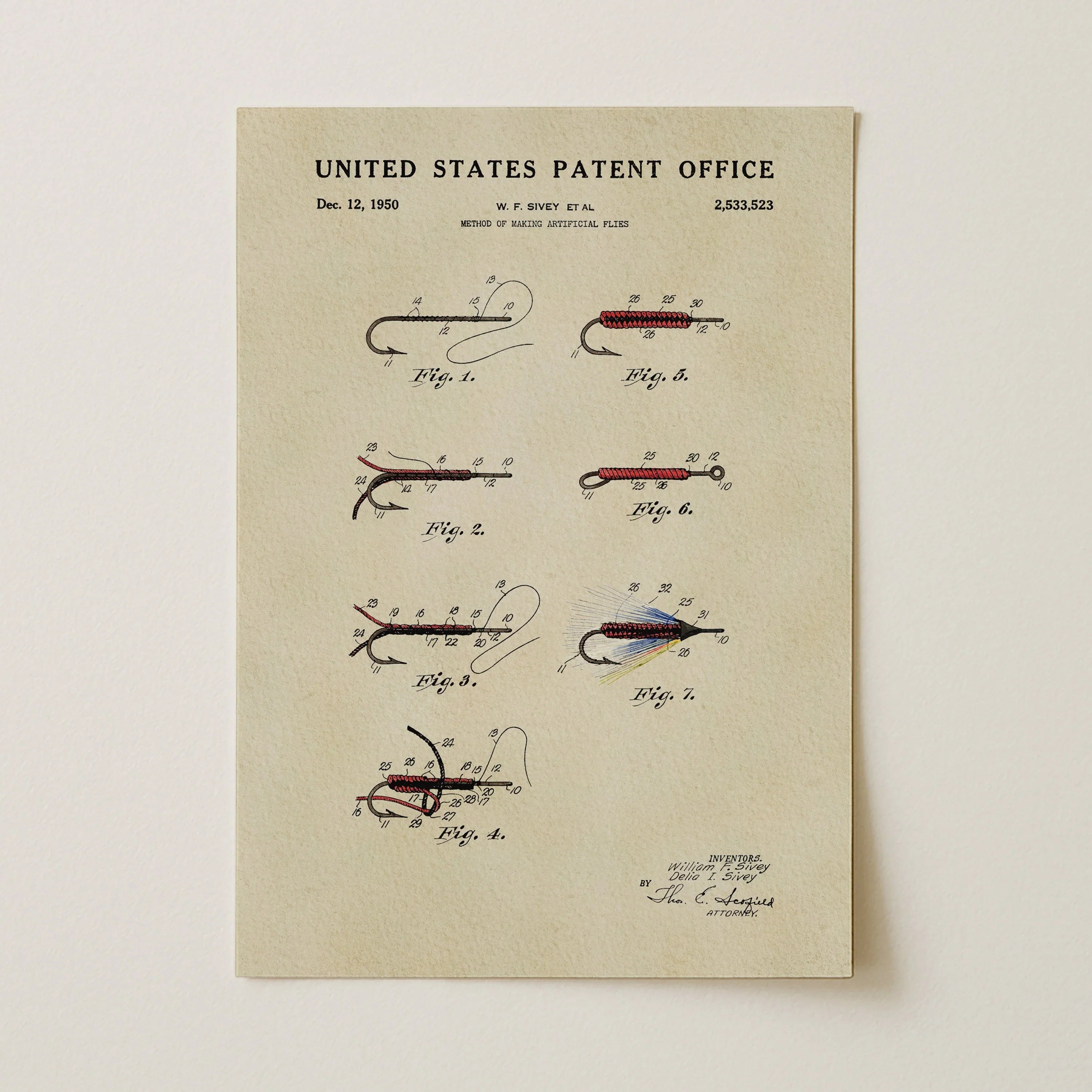 Fly Fishing Flies US Patent Wall Art | Nature Inspired Dorm Decor | Campus Greek Fit