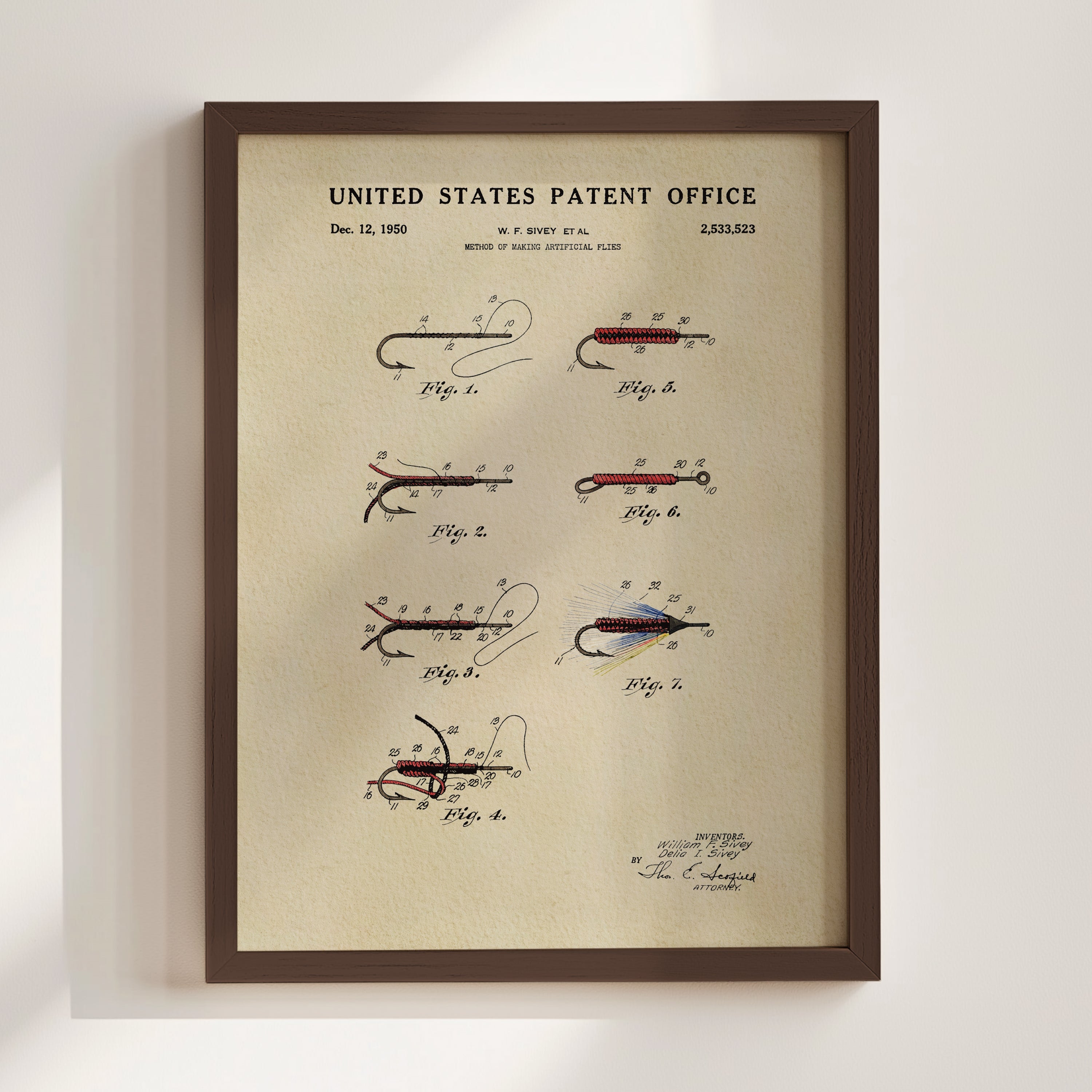 Fly Fishing Flies US Patent Wall Art | Nature Inspired Dorm Decor | Campus Greek Fit