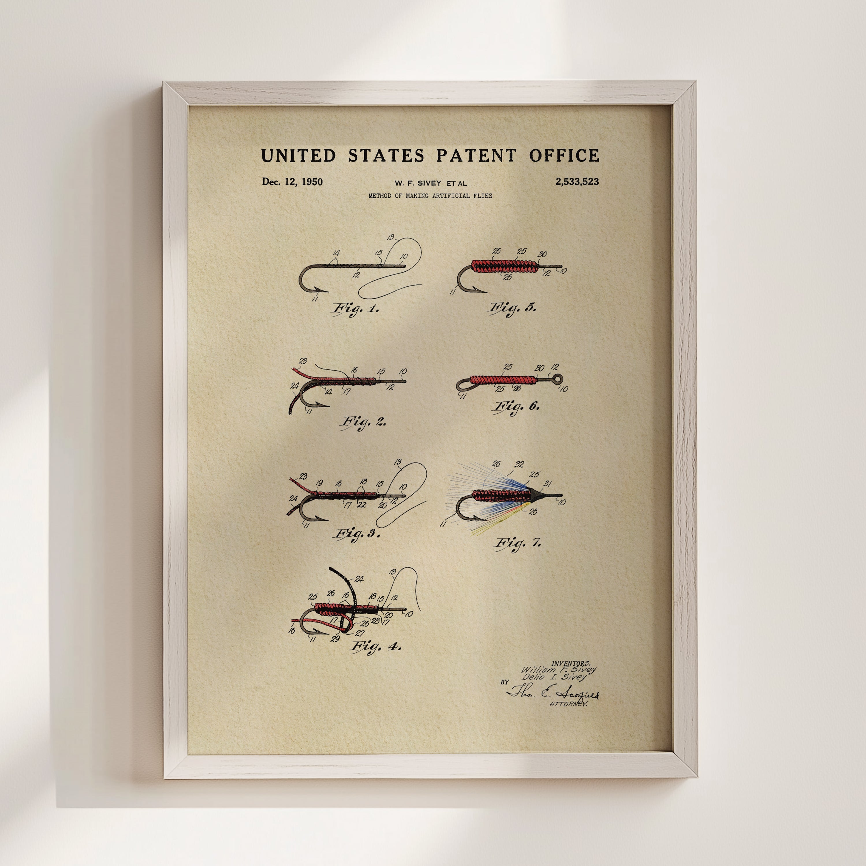 Fly Fishing Flies US Patent Wall Art | Nature Inspired Dorm Decor | Campus Greek Fit