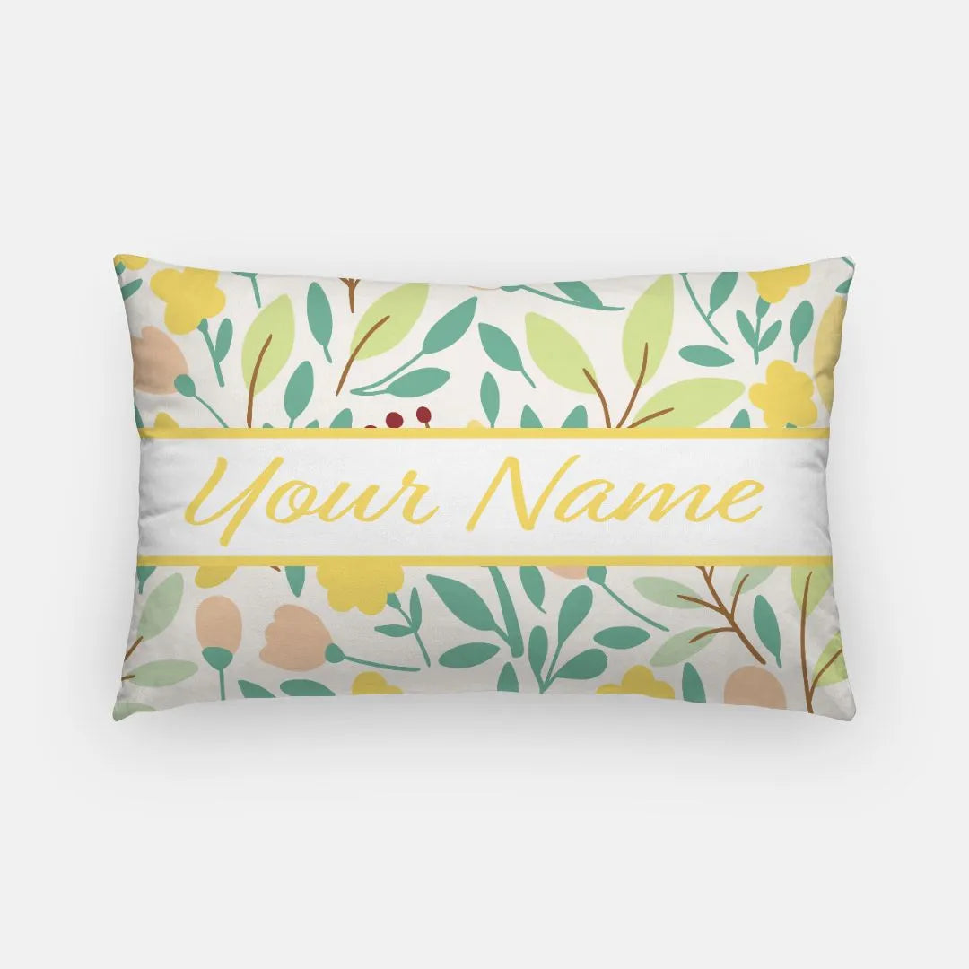 Personalized Flat Leaf Floral Lumbar Pillow Cover Yellow Throw Pillows