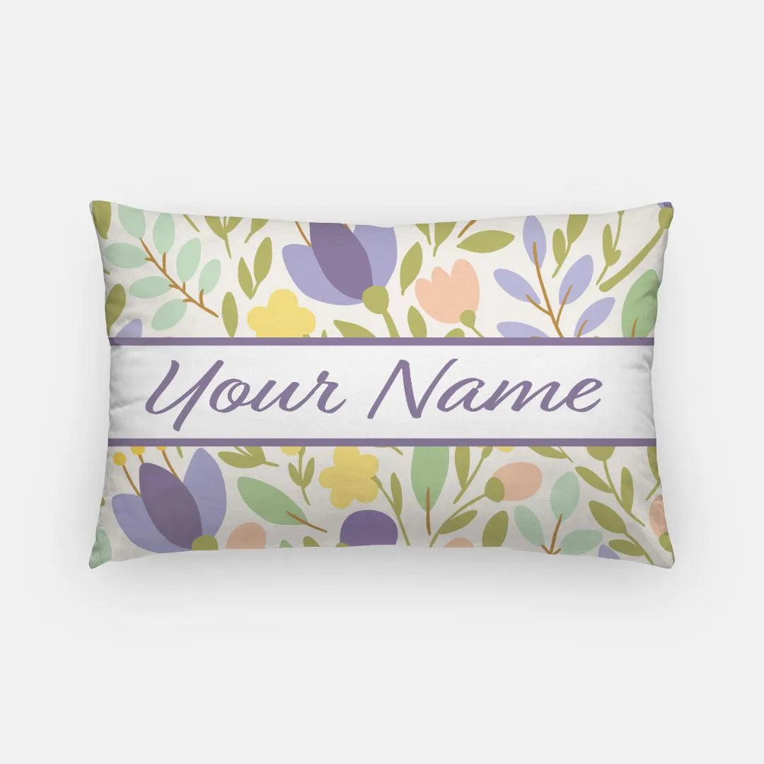 Personalized Flat Leaf Floral Lumbar Pillow Cover Purple Throw Pillows