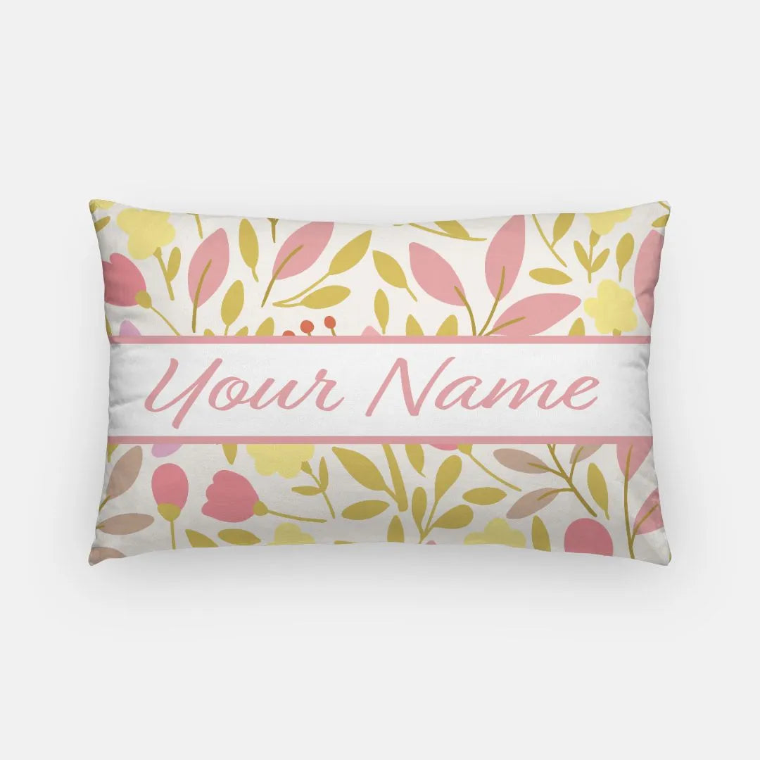 Personalized Flat Leaf Floral Lumbar Pillow Cover Pink Throw Pillows
