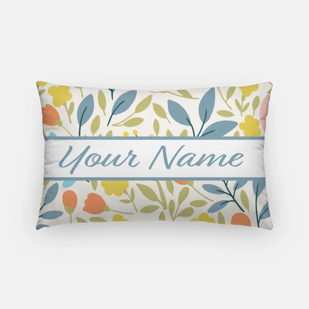 Personalized Flat Leaf Floral Lumbar Pillow Cover Blue Throw Pillows