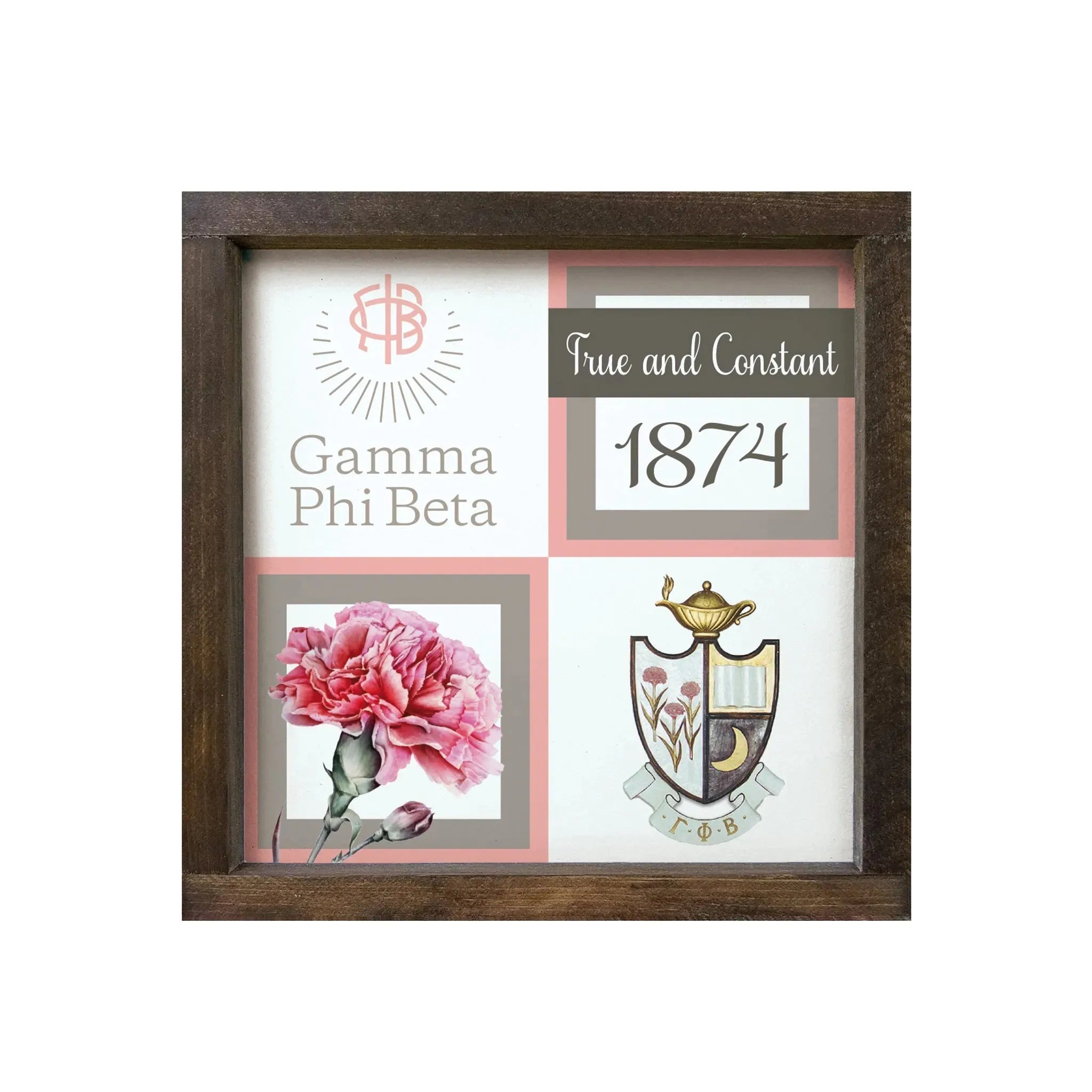 Gamma Phi Beta 12x12 Wood Framed Sign - Classic Color Block Wall Art & Signs