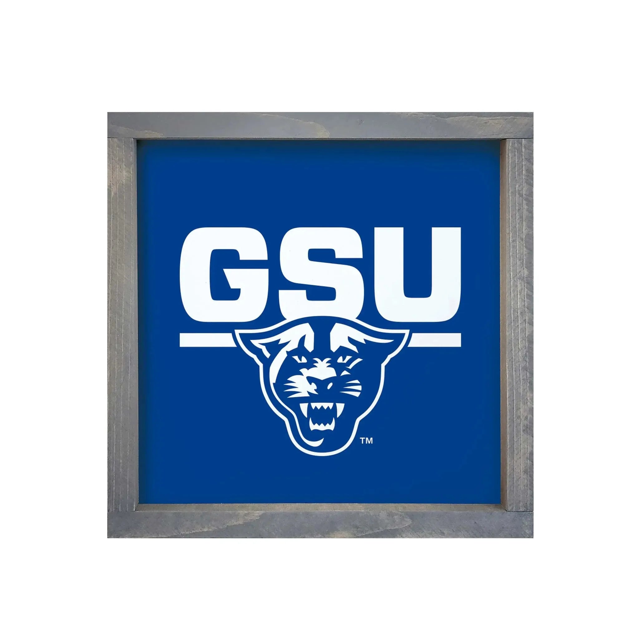 GSU 12x12 Wood Framed Sign - Blue Weathered Gray Wall Art & Signs