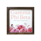 Gamma Phi Beta 12x12 Wood Framed Sign - Carnations Walnut Stain Wall Art & Signs