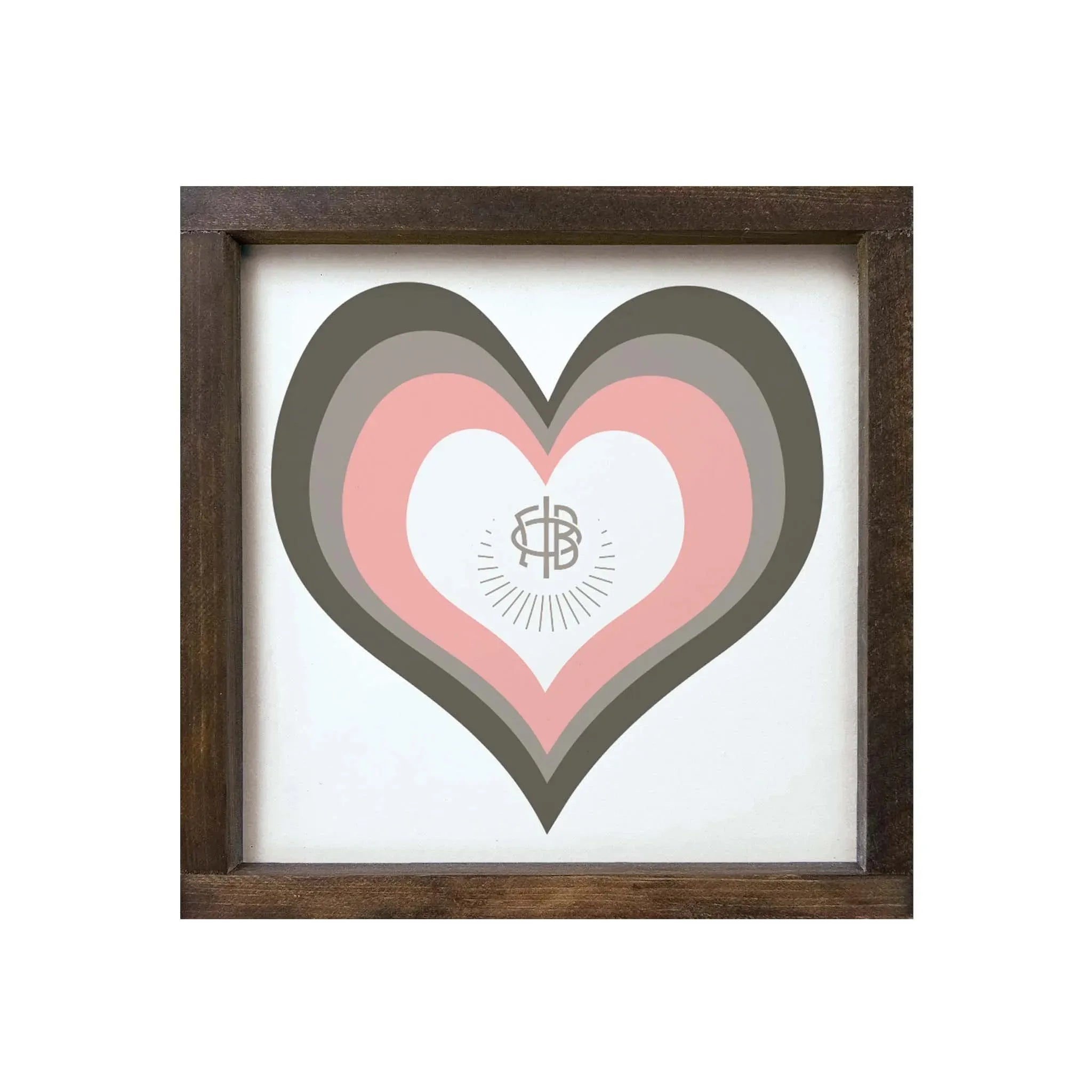 Gamma Phi Beta 12x12 Heart Wood Framed Sign Walnut Stain Wall Art & Signs