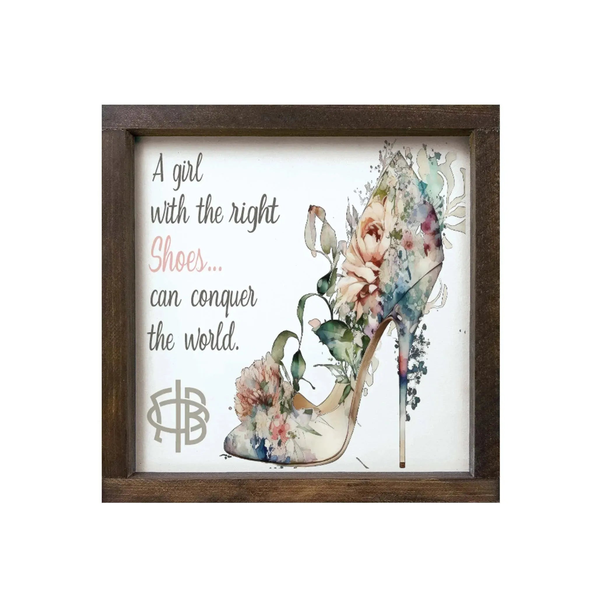 Gamma Phi Beta 12x12 Wood Framed Sign - The Right Shoes Walnut Stain Wall Art & Signs
