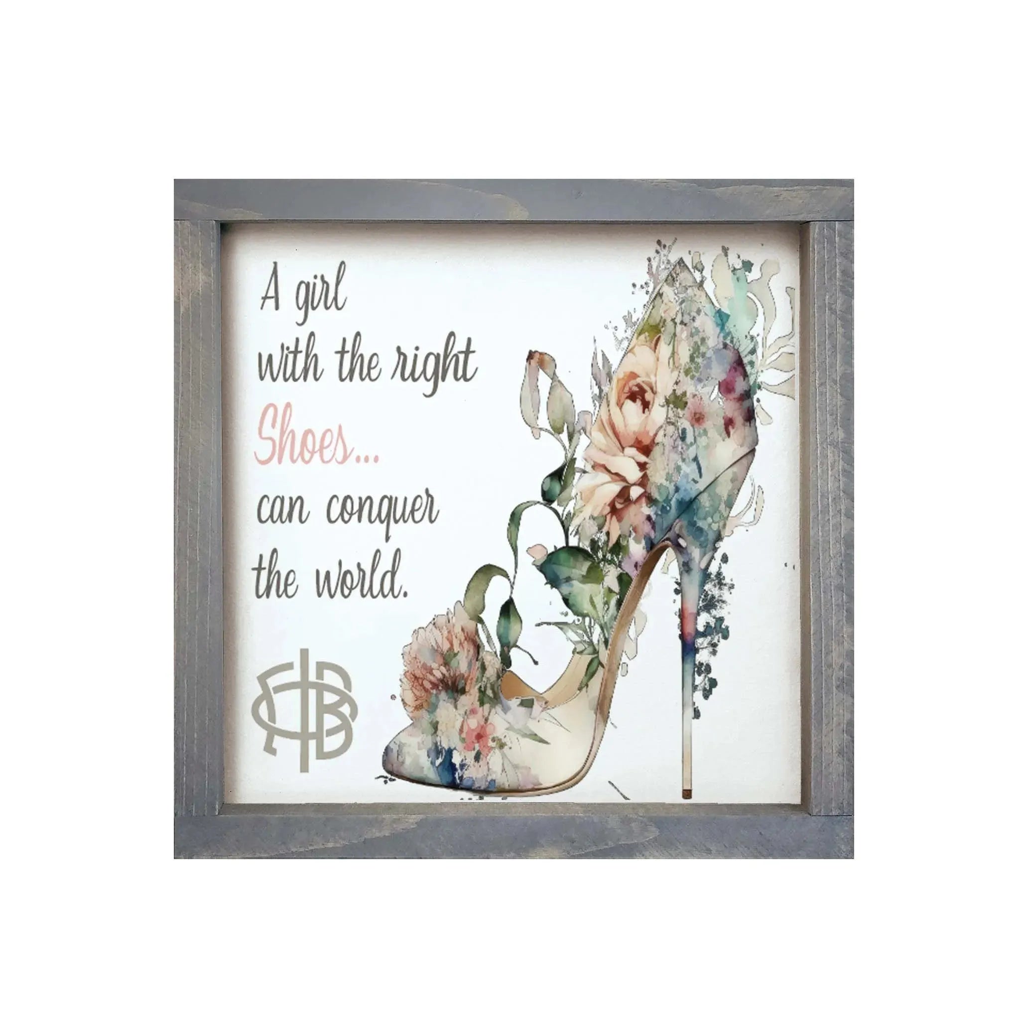 Gamma Phi Beta 12x12 Wood Framed Sign - The Right Shoes Weathered Gray Wall Art & Signs