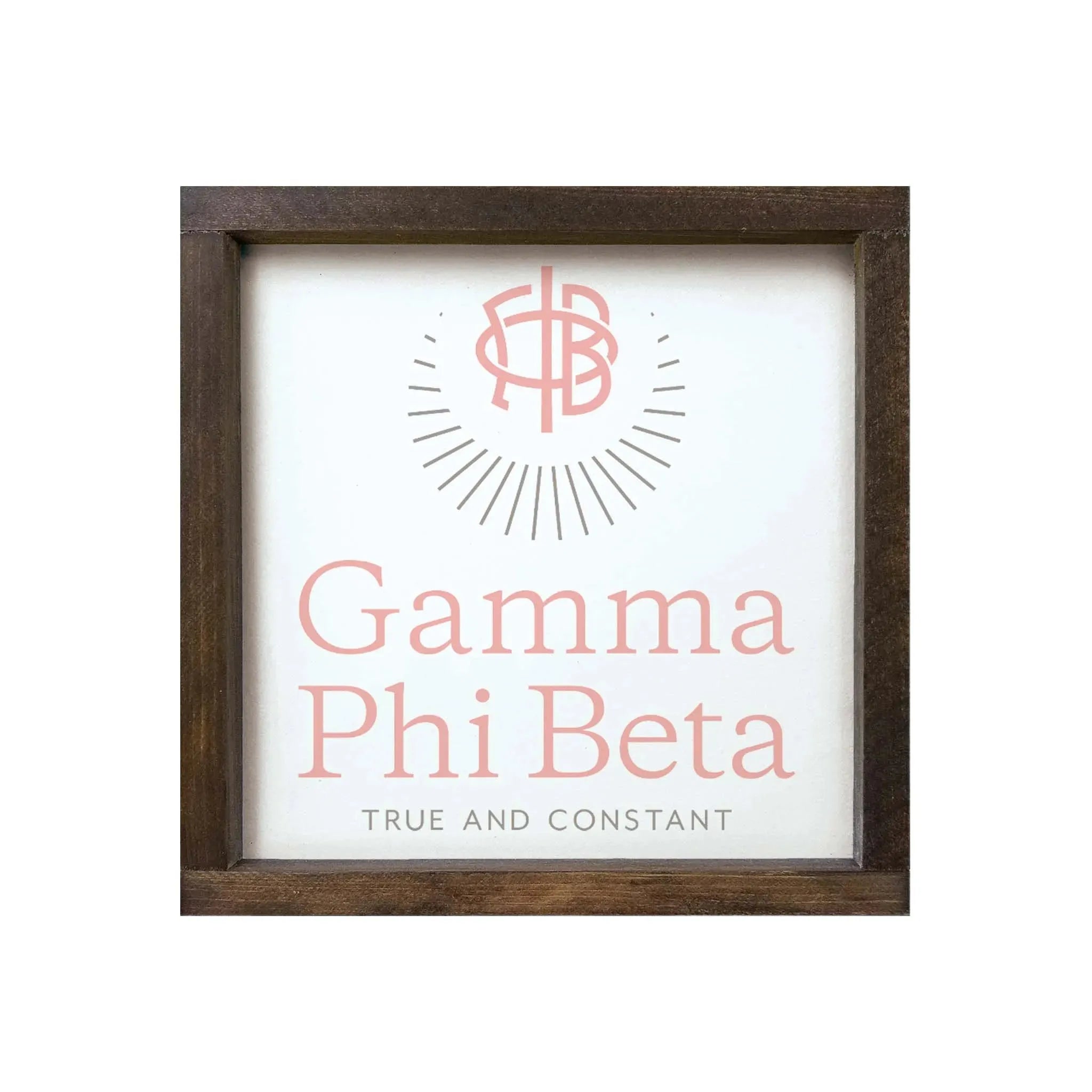 Gamma Phi Beta 12x12 Traditional Wood Framed Sign Walnut Stain Wall Art & Signs