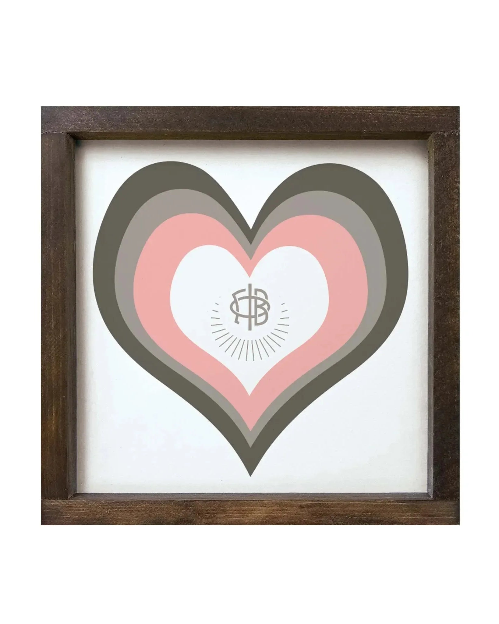 Gamma Phi Beta 12x12 Heart Wood Framed Sign Walnut Stain Wall Art & Signs