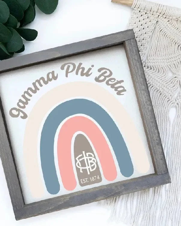 Gamma Phi Beta 12x12 Rainbow Wood Framed Sign - Rainbow Wall Art & Signs