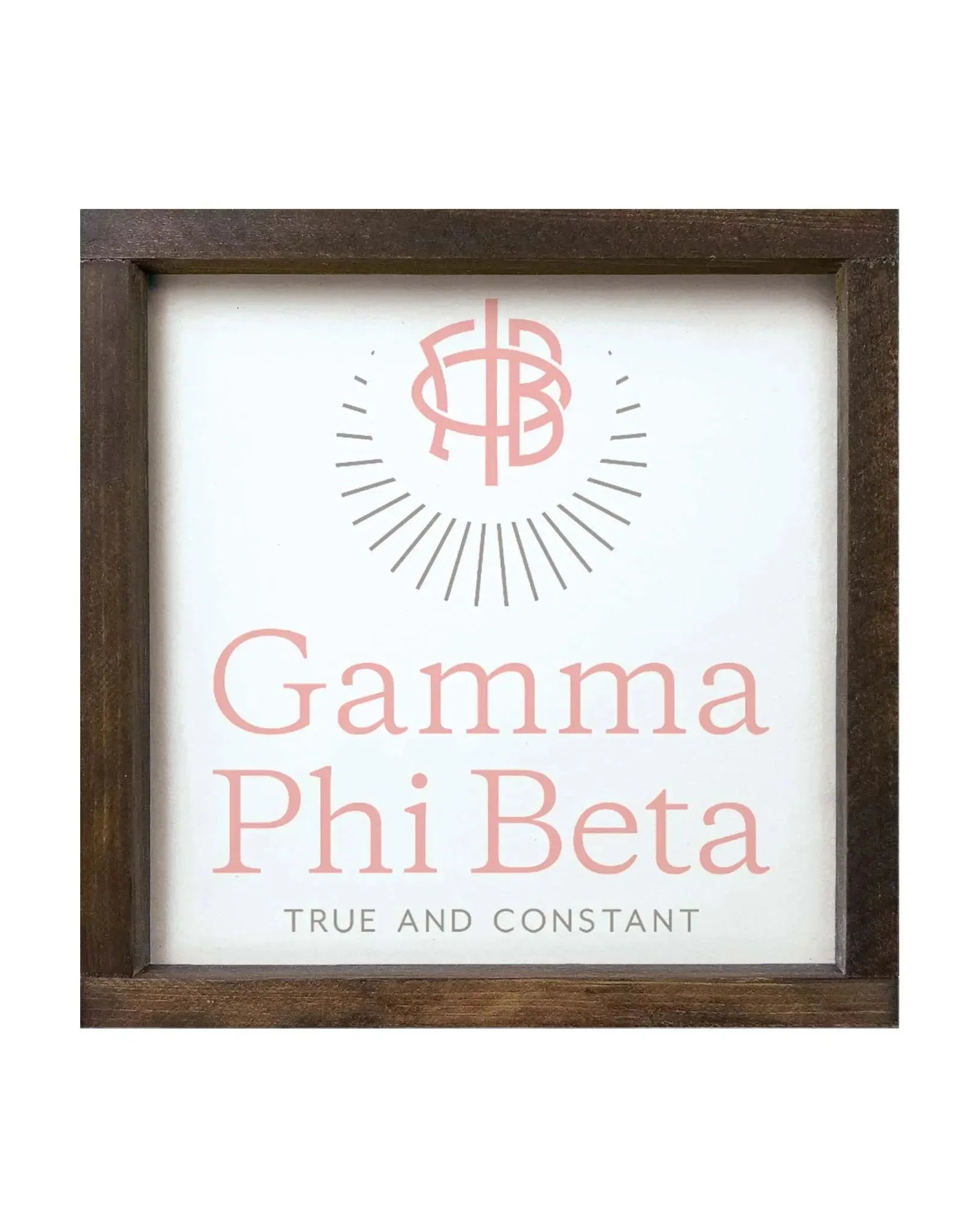 Gamma Phi Beta 12x12 Traditional Wood Framed Sign Walnut Stain Wall Art & Signs