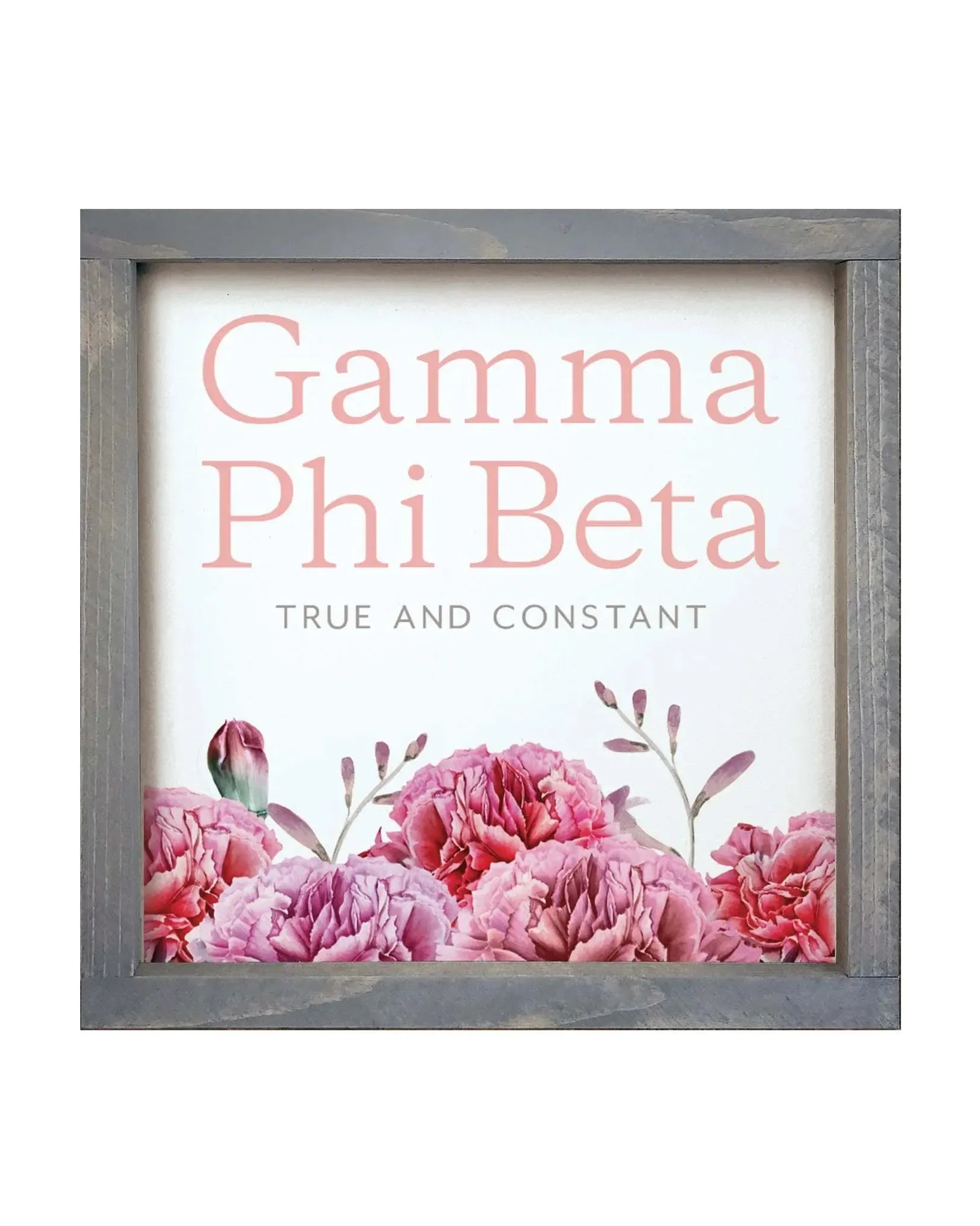 Gamma Phi Beta 12x12 Wood Framed Sign - Carnations Weathered Gray Wall Art & Signs