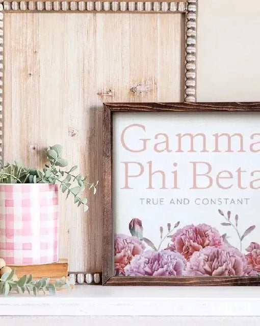 Gamma Phi Beta 12x12 Wood Framed Sign - Carnations Wall Art & Signs