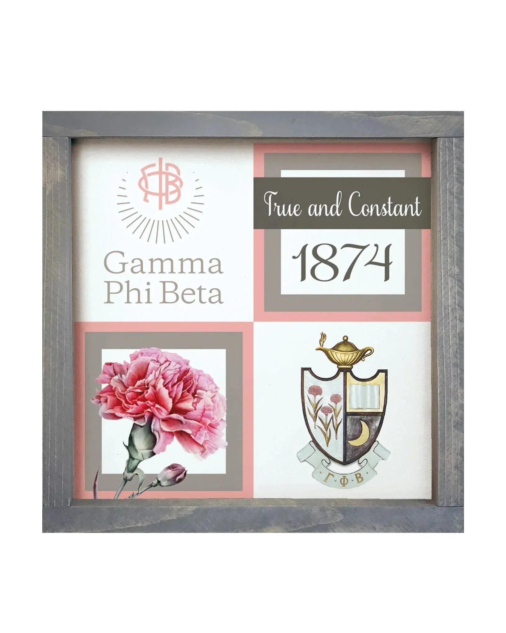 Gamma Phi Beta 12x12 Wood Framed Sign - Classic Color Block Weathered Gray Wall Art & Signs