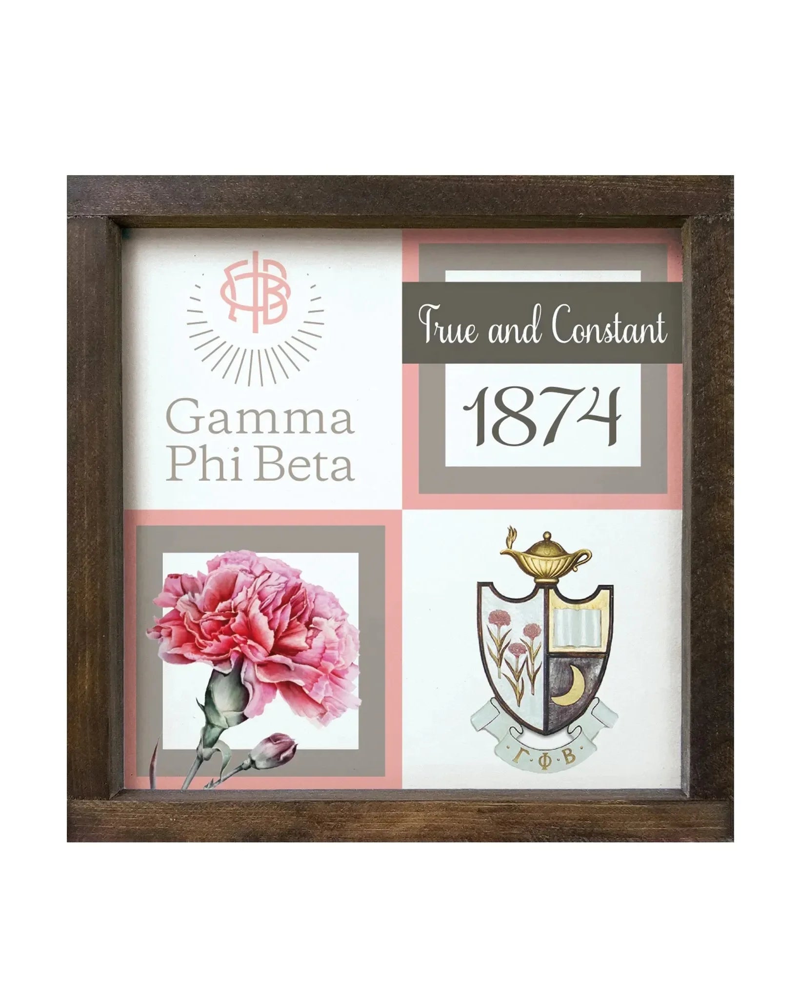 Gamma Phi Beta 12x12 Wood Framed Sign - Classic Color Block Wall Art & Signs