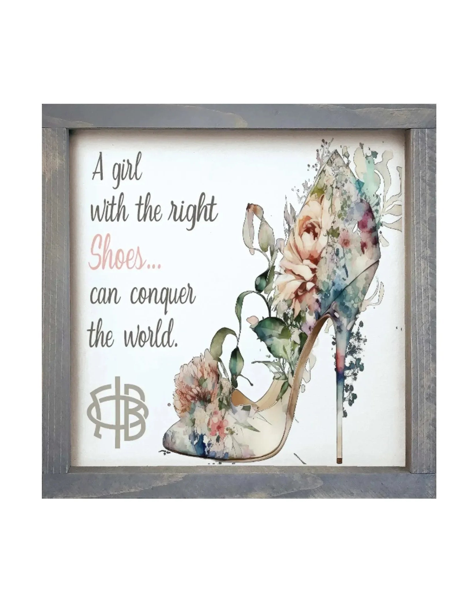 Gamma Phi Beta 12x12 Wood Framed Sign - The Right Shoes Weathered Gray Wall Art & Signs