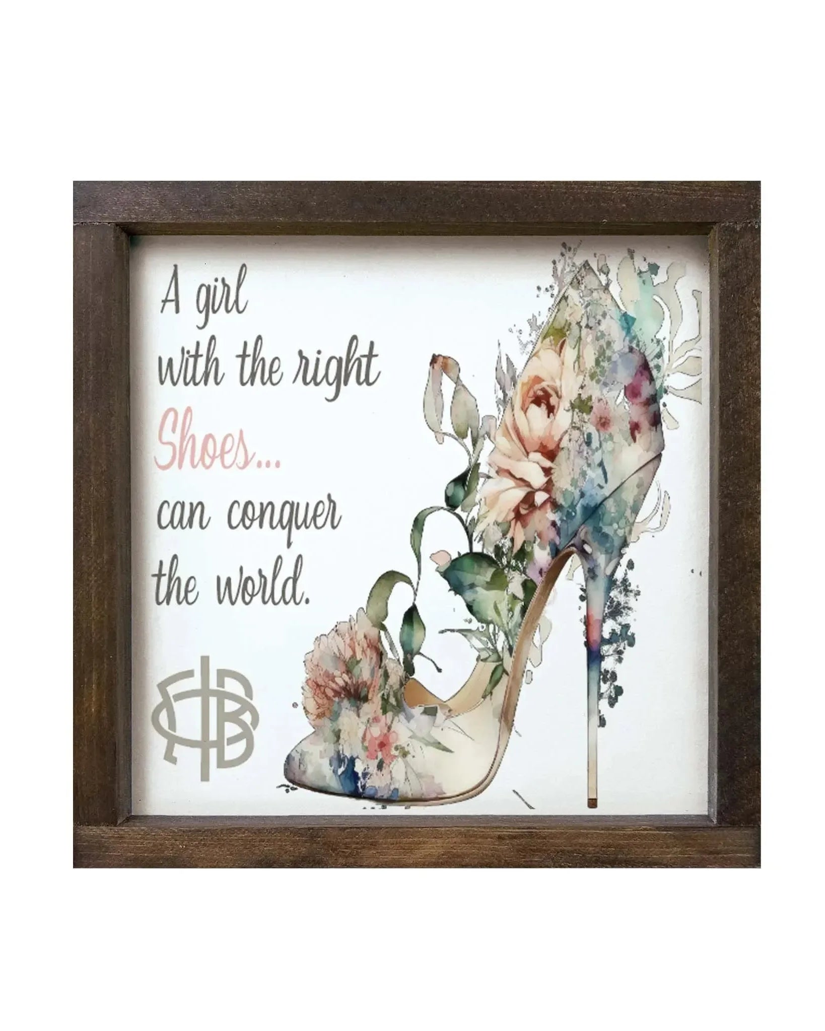 Gamma Phi Beta 12x12 Wood Framed Sign - The Right Shoes Walnut Stain Wall Art & Signs