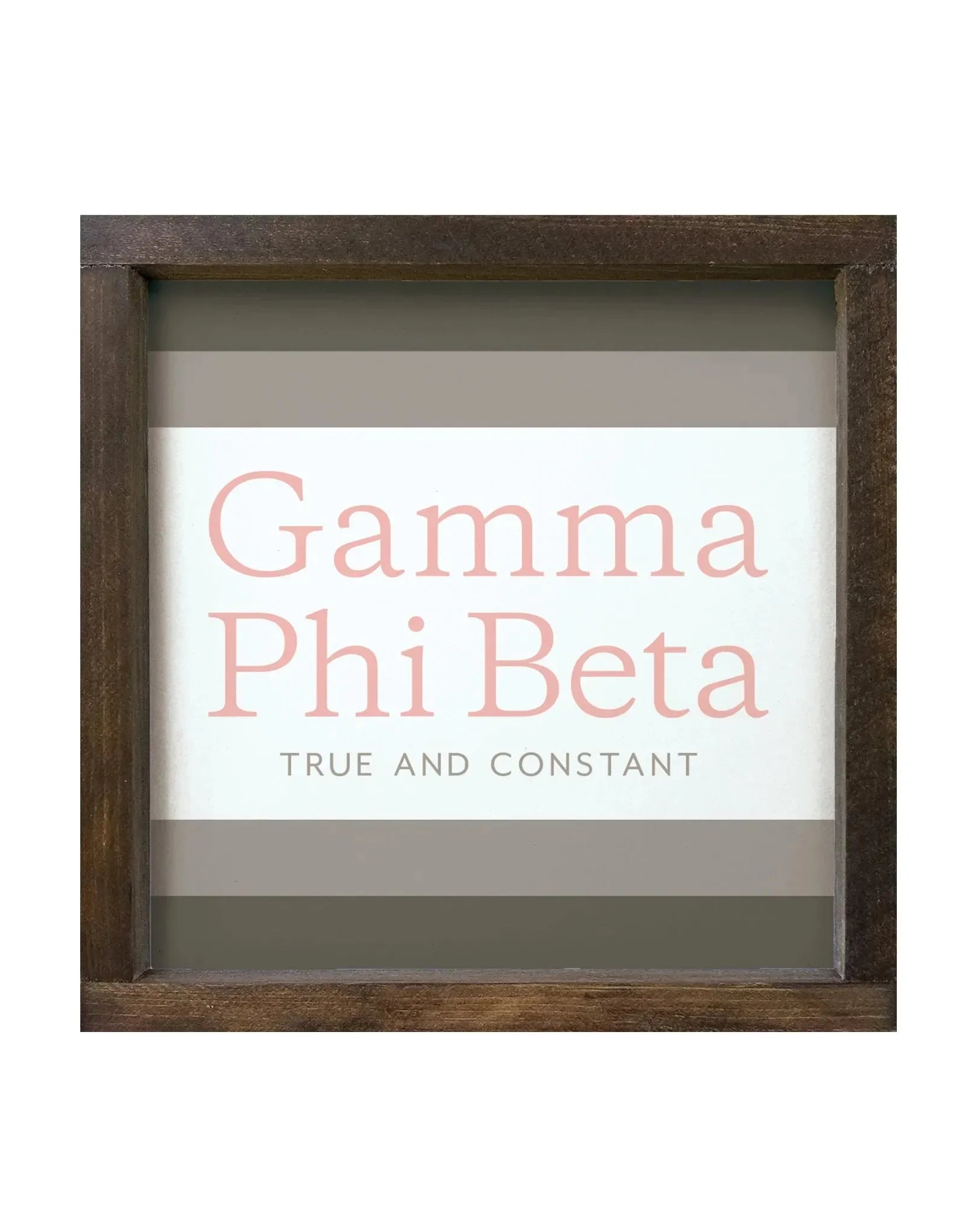Gamma Phi Beta 12x12 Wood Framed Sign - Traditional Stripes Walnut Stain Wall Art & Signs