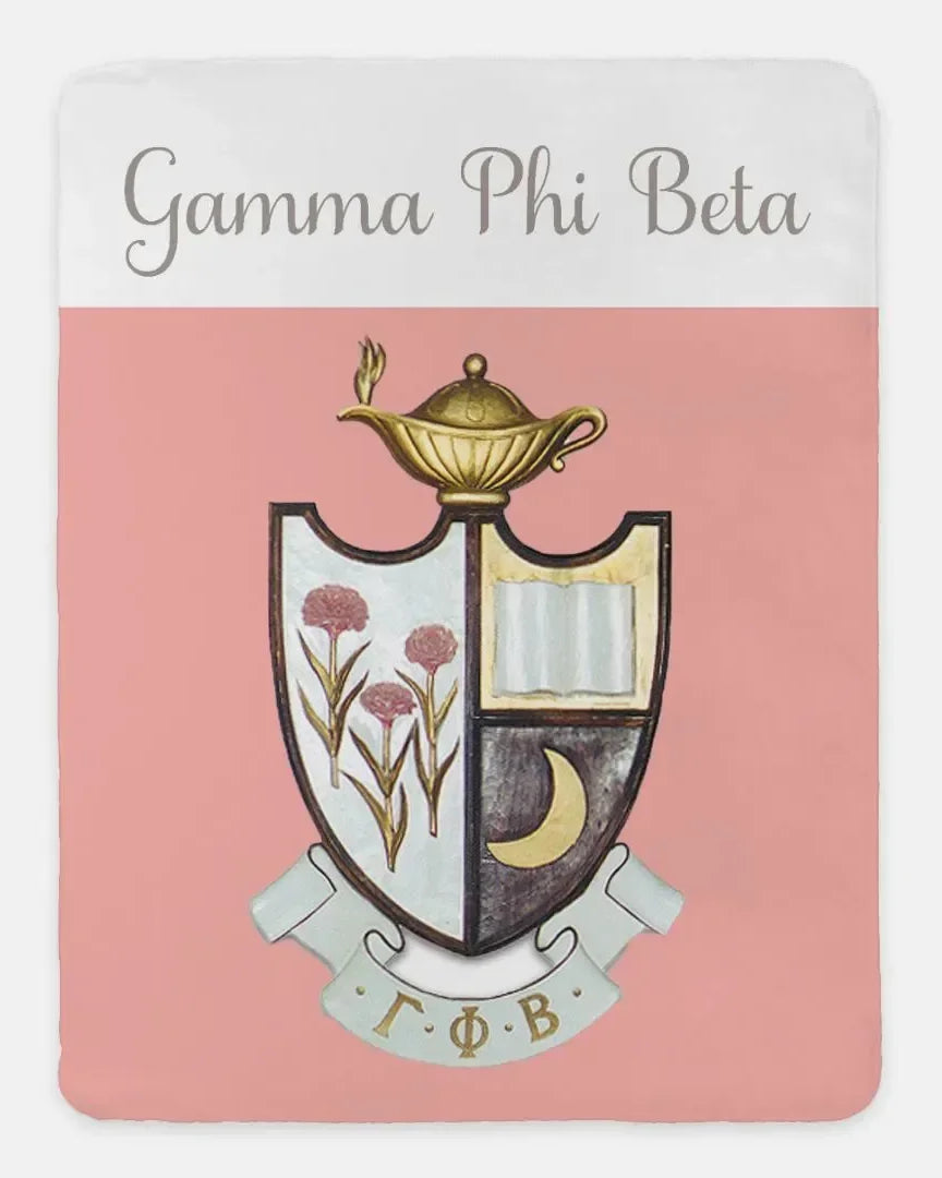 Gamma Phi Beta XL 60x80 Sherpa Blanket - Crest Wide Band Throw Blankets